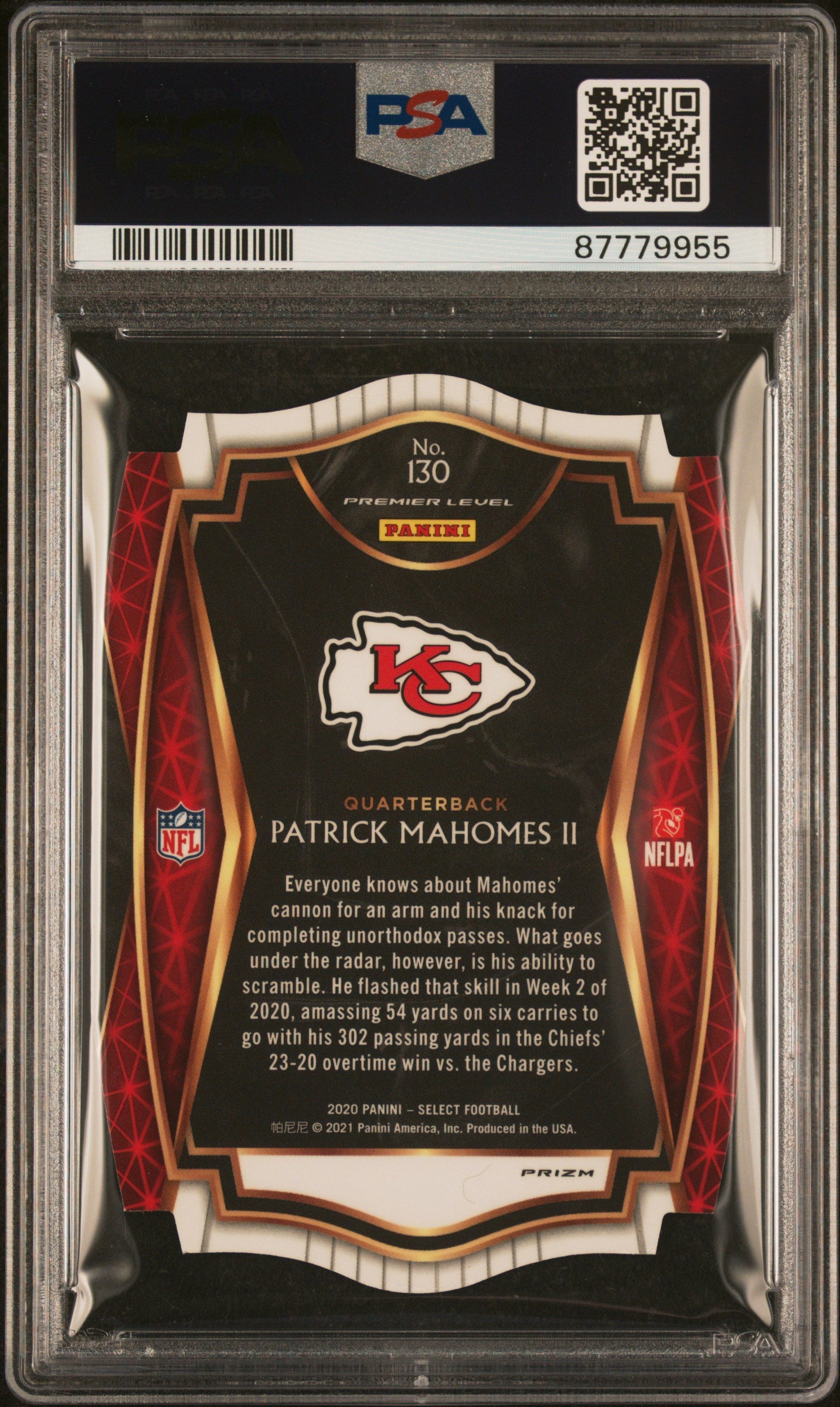 2020 Panini Select Patrick Mahomes II Die Cut White Prizm #130 PSA 9