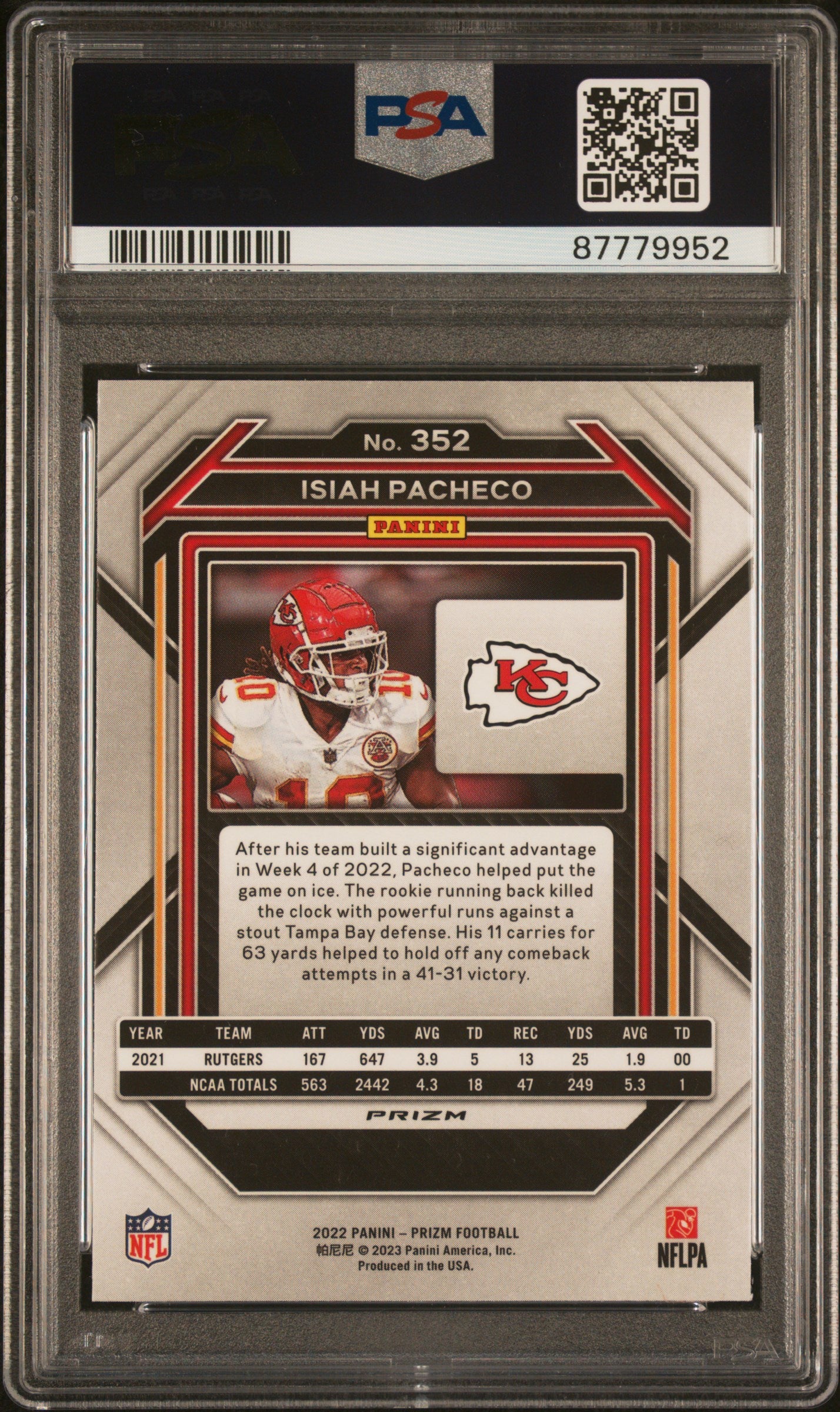 2022 Panini Prizm Isiah Pacheco Orange Ice #352 RC PSA 10