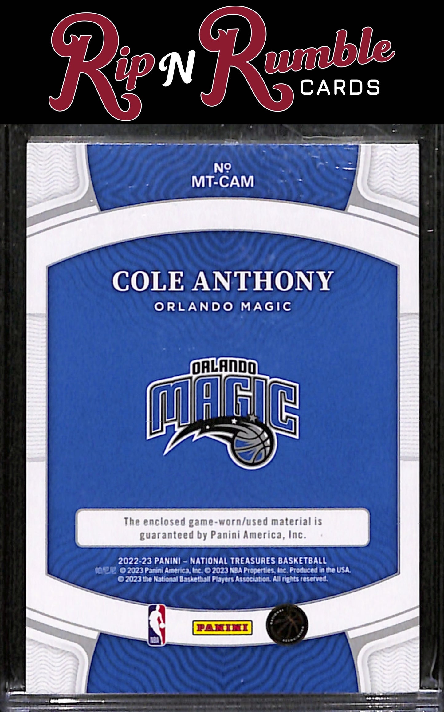 2022-23 Panini National Treasures Cole Anthony Material Treasures /99 #MT-CAM