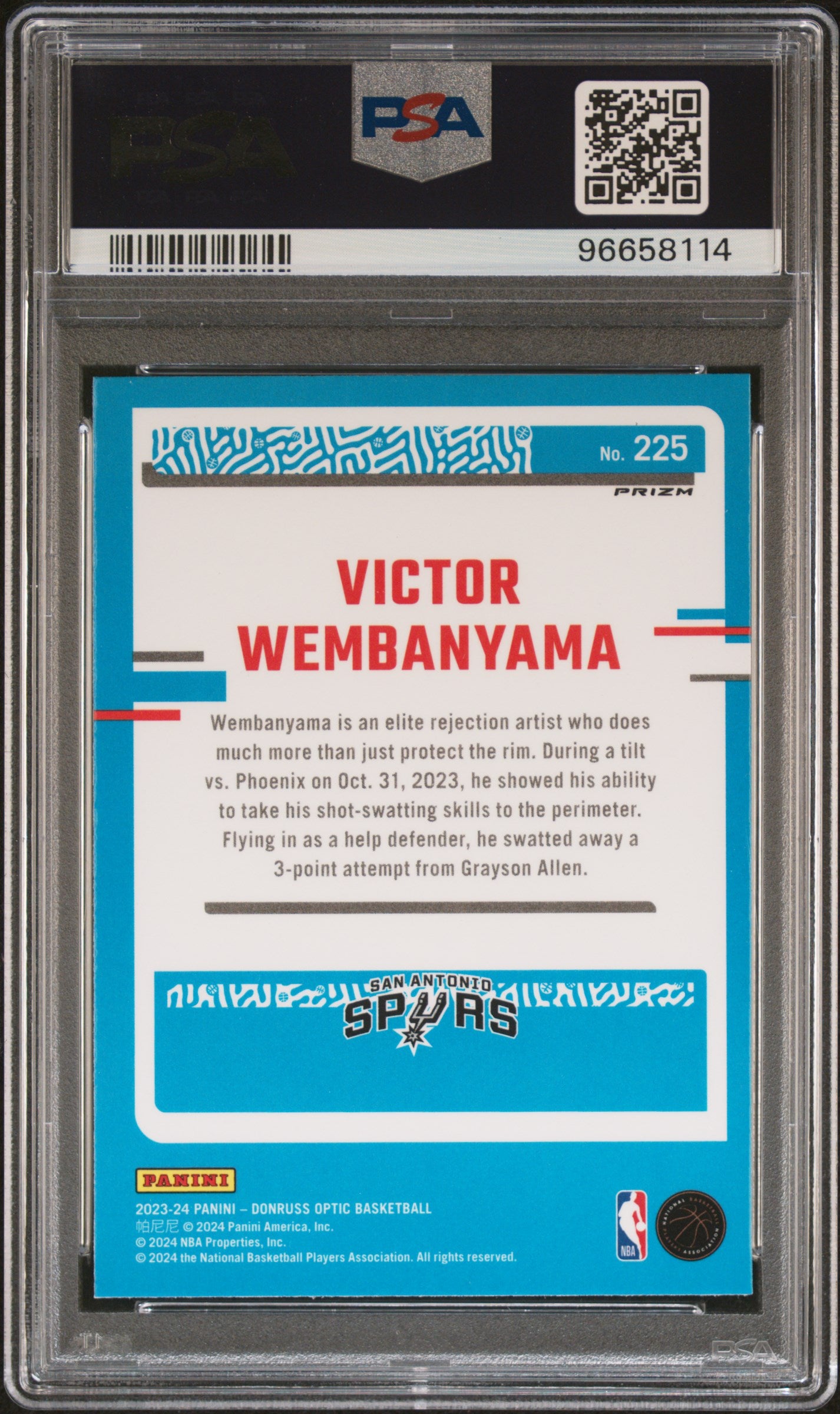 2023 Panini Donruss Optic Victor Wembanyama Holo #225 PSA 9