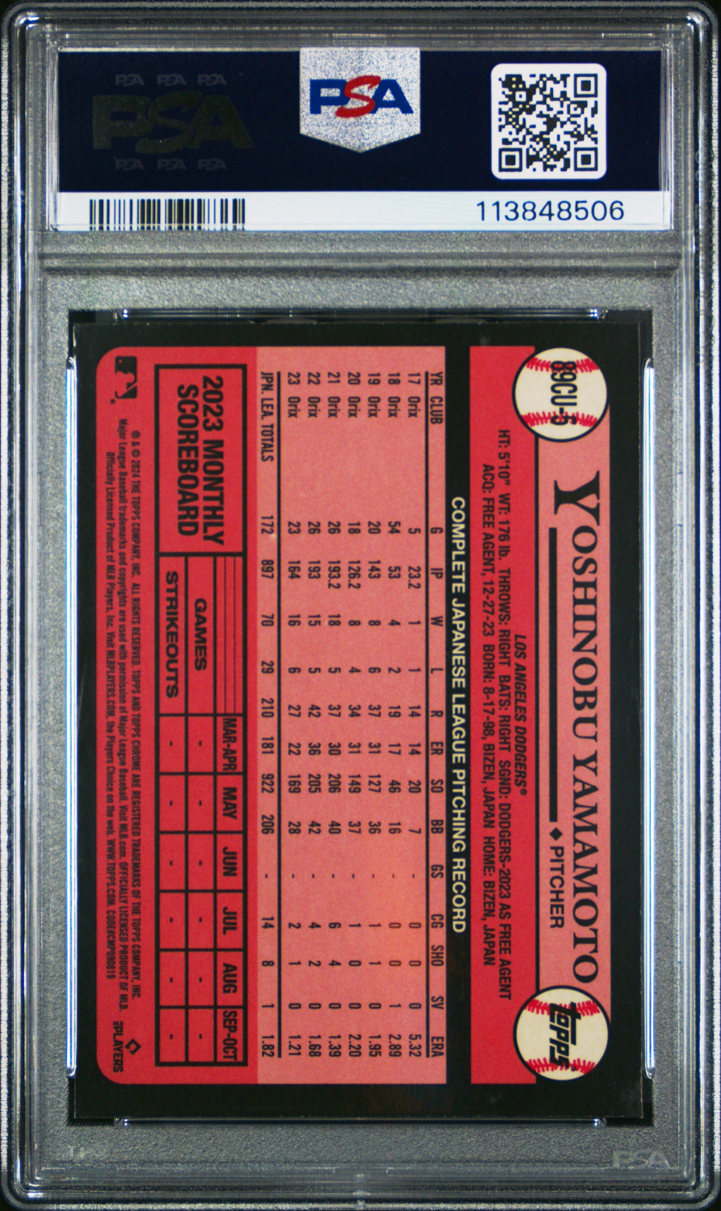 2024 Topps Chrome Update Yoshinobu Yamamoto 1989 RC #5 PSA 9