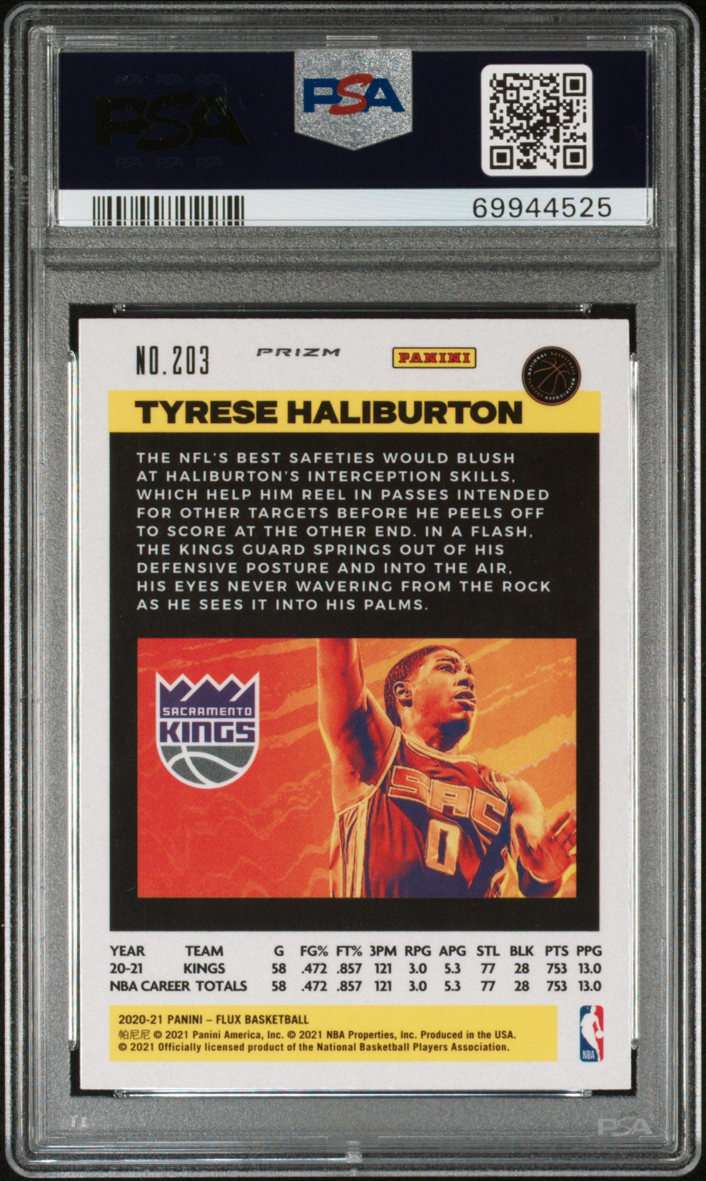 2020 Panini Flux Tyrese Haliburton Fanatics Cracked Ice #203 RC PSA 10