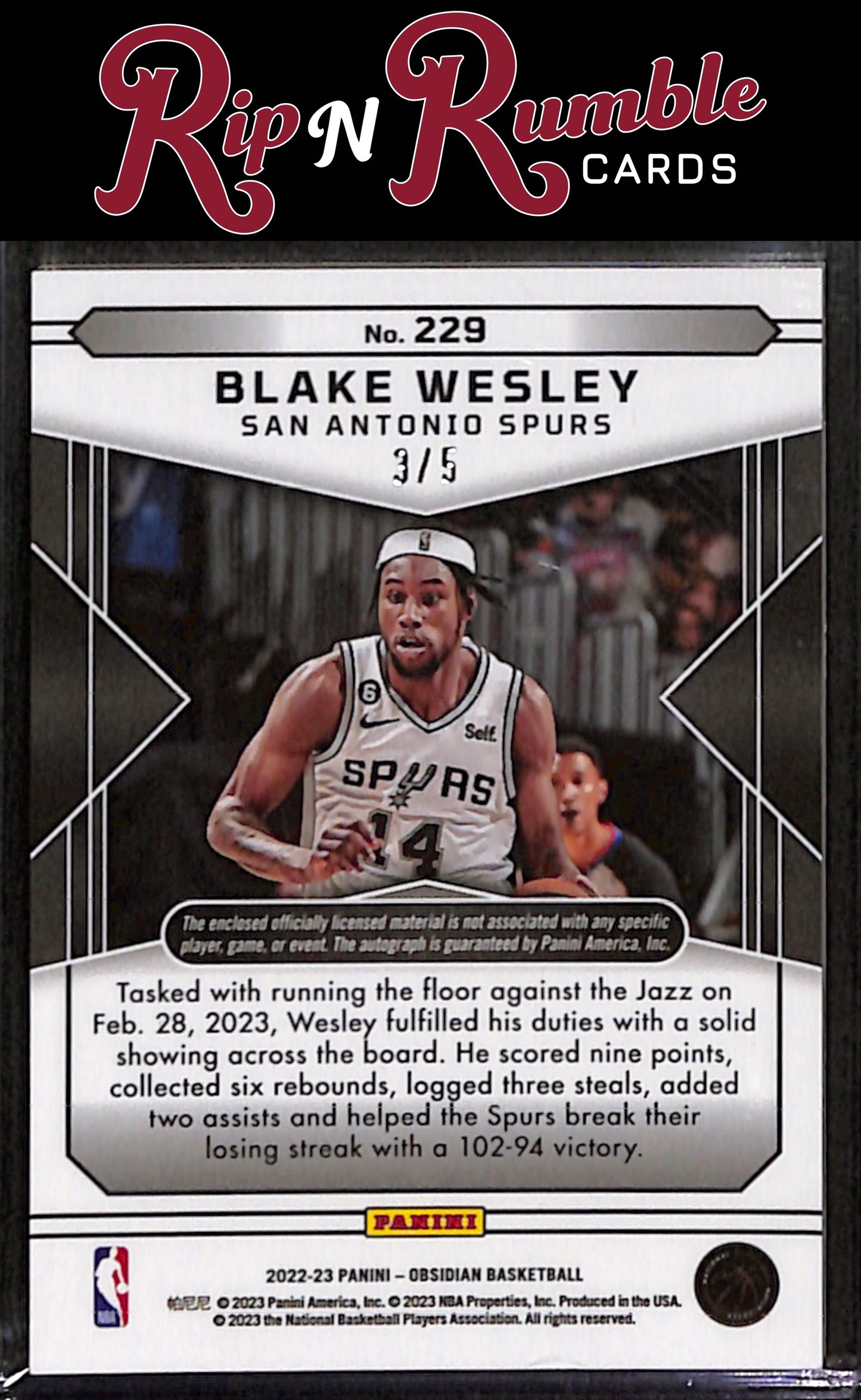 2022-23 Obsidian Blake Wesley Electric Etch Red /5 #229