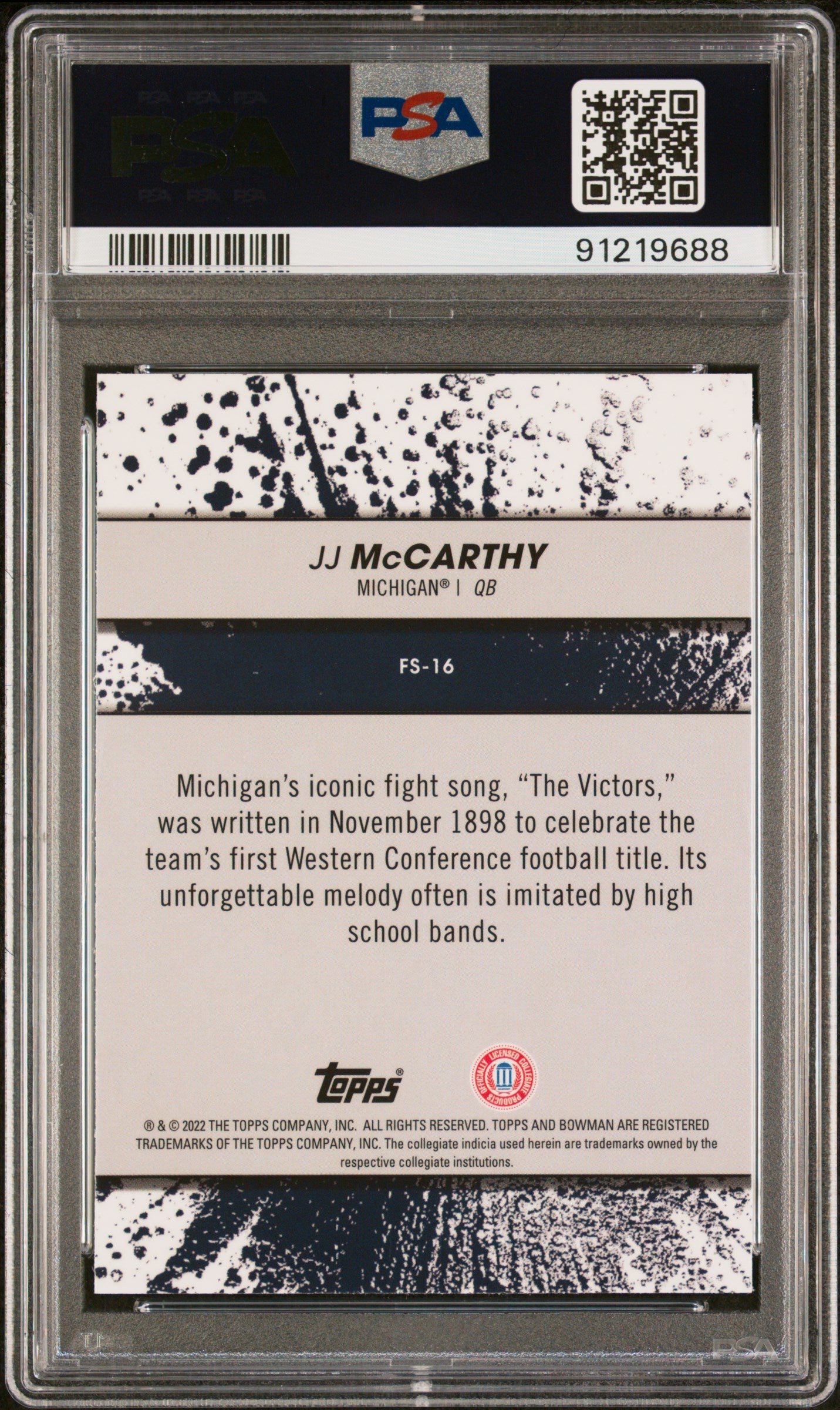 2022 Bowman's Best University JJ Mccarthy Fight Song #FS16 PSA 9