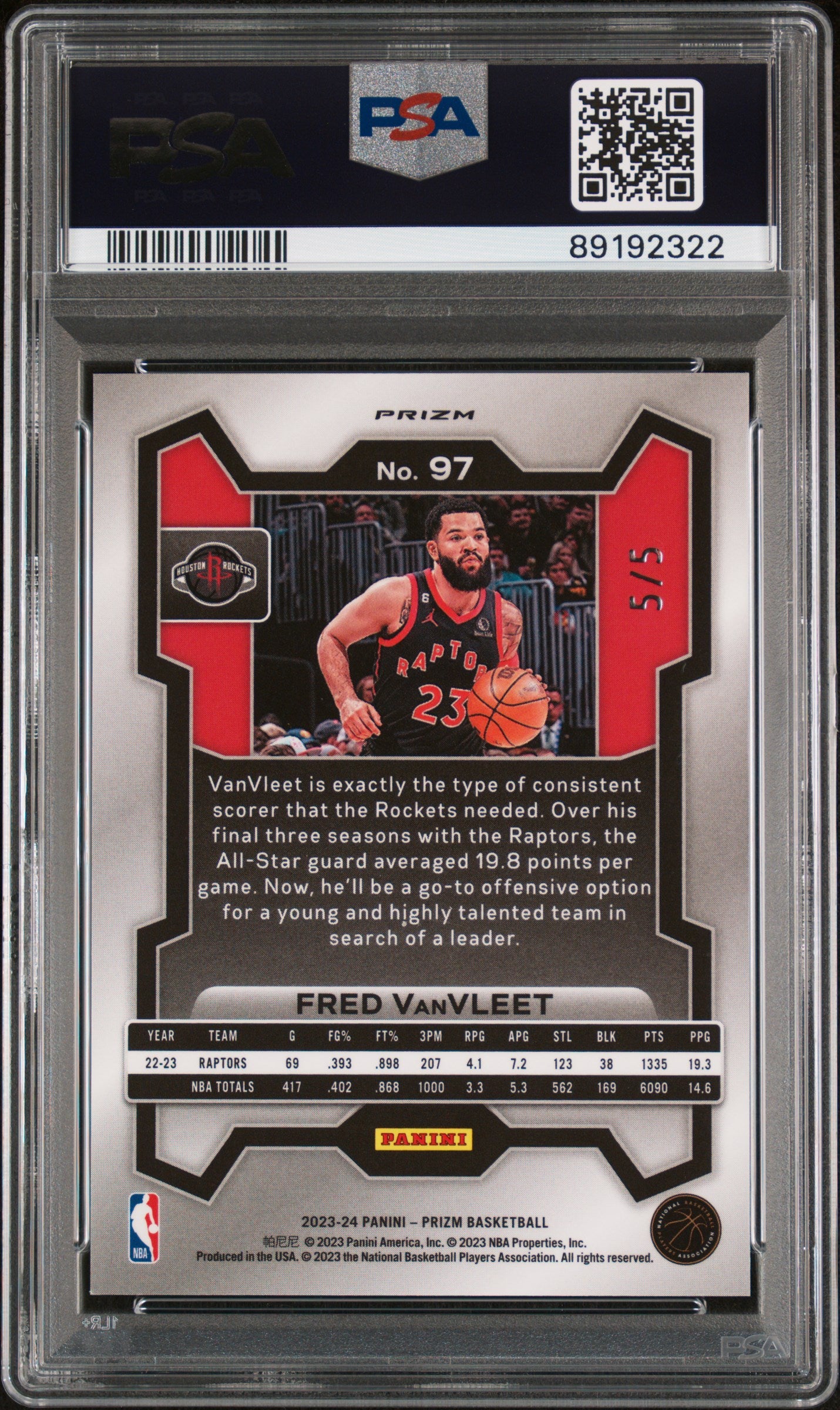 Fred Vanvleet 2023 Panini Prizm Green Shimmer FOTL /5 #97 PSA 10