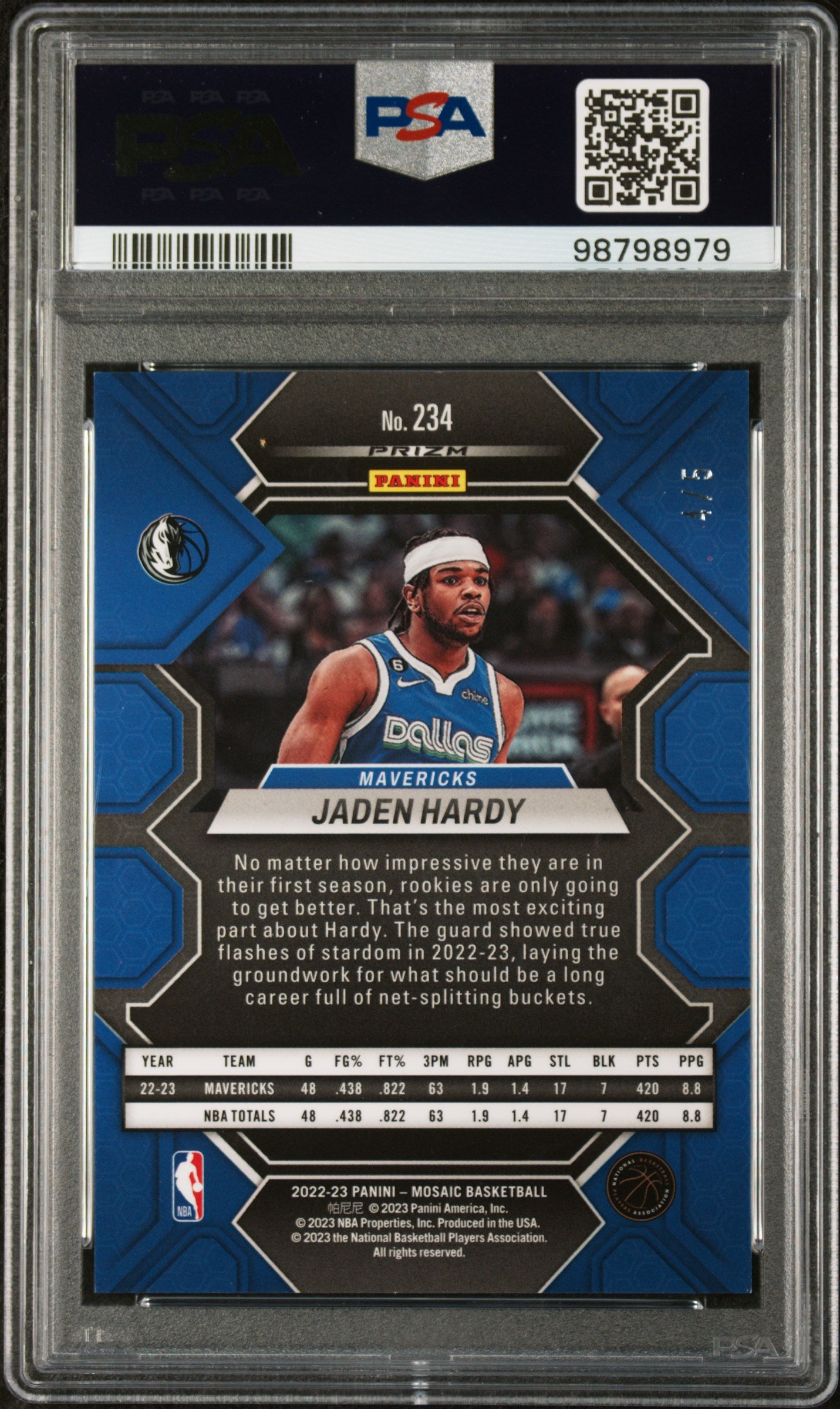 2022 Panini Mosaic Jaden Hardy Green Swirl FOTL /5 #234 RC PSA 9