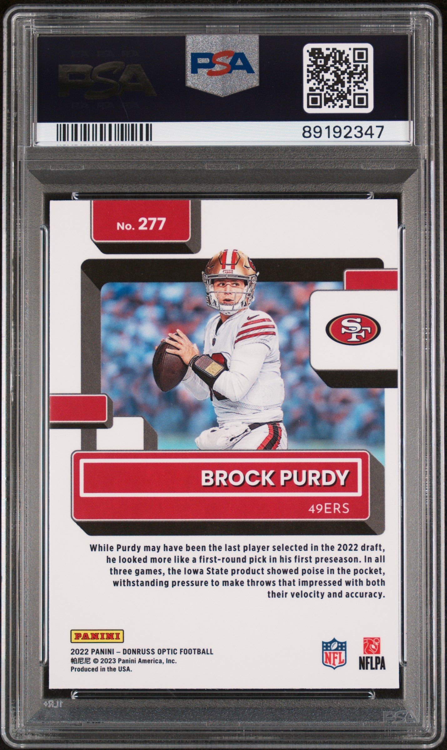 2022 Panini Donruss Optic Brock Purdy #277 PSA 10