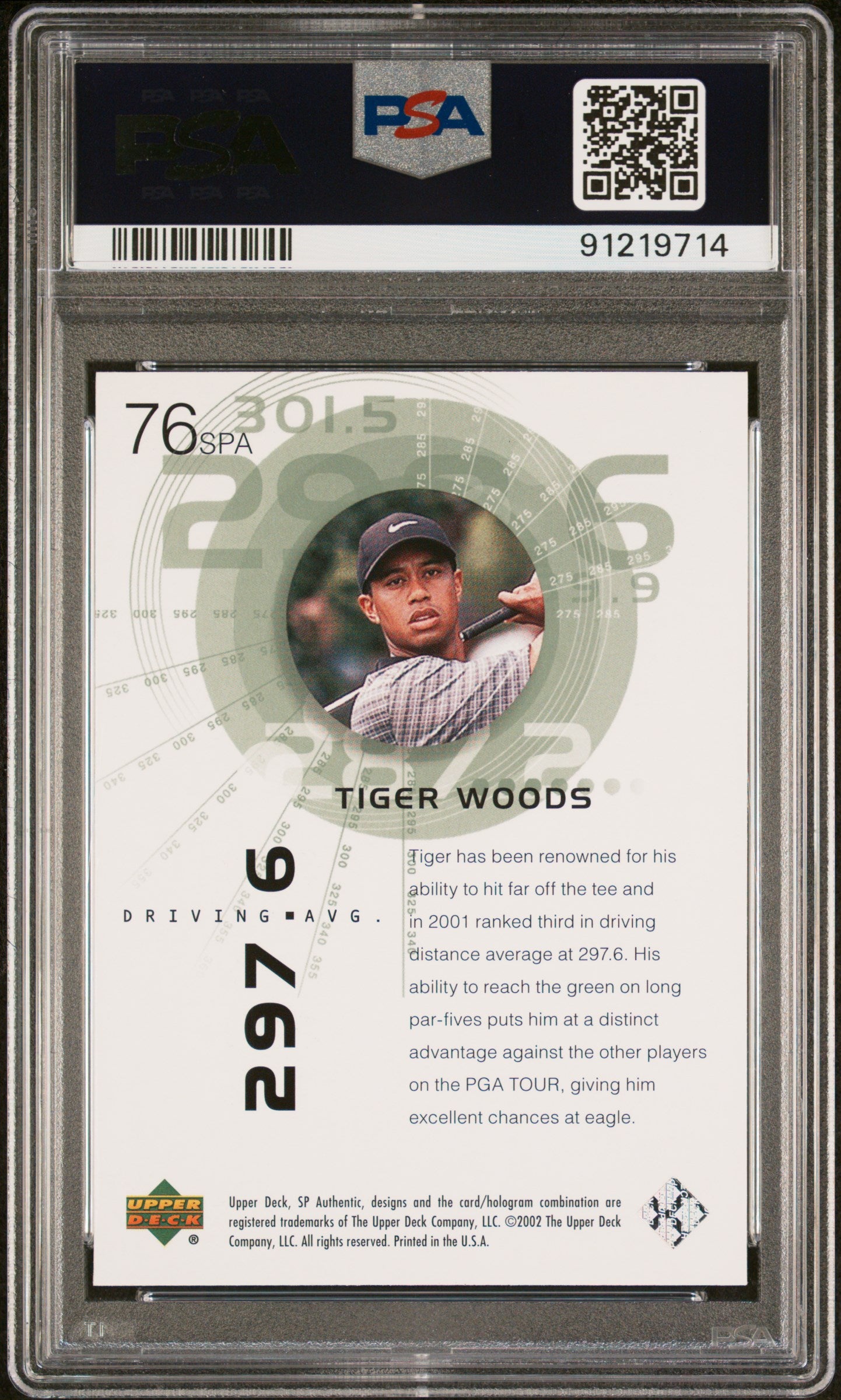 2002 SP Authentic Golf Tiger Woods #76 PSA 8