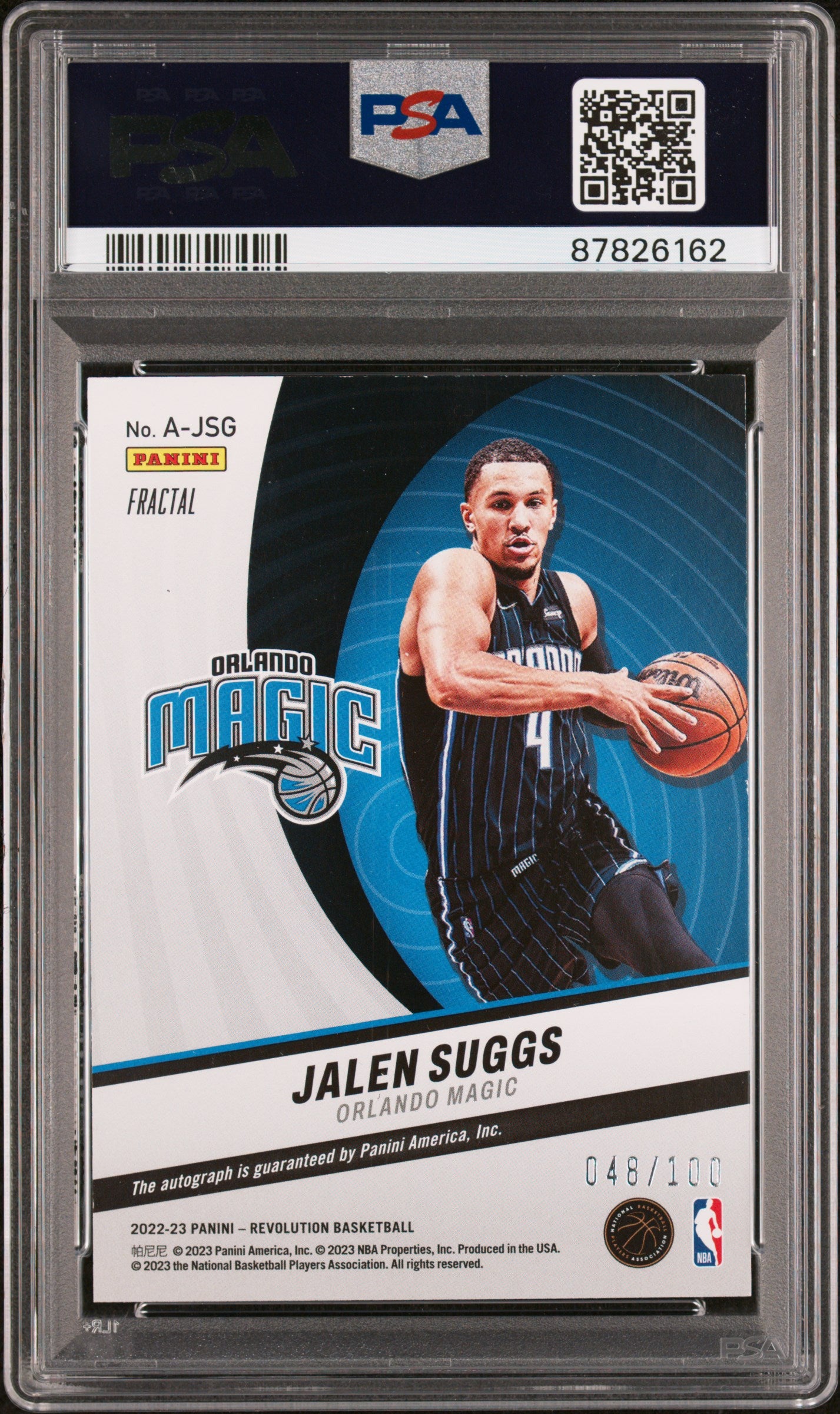 Jalen Suggs 2022 Panini Revolution Autographs Fractal /100 #AJSG PSA 8 10