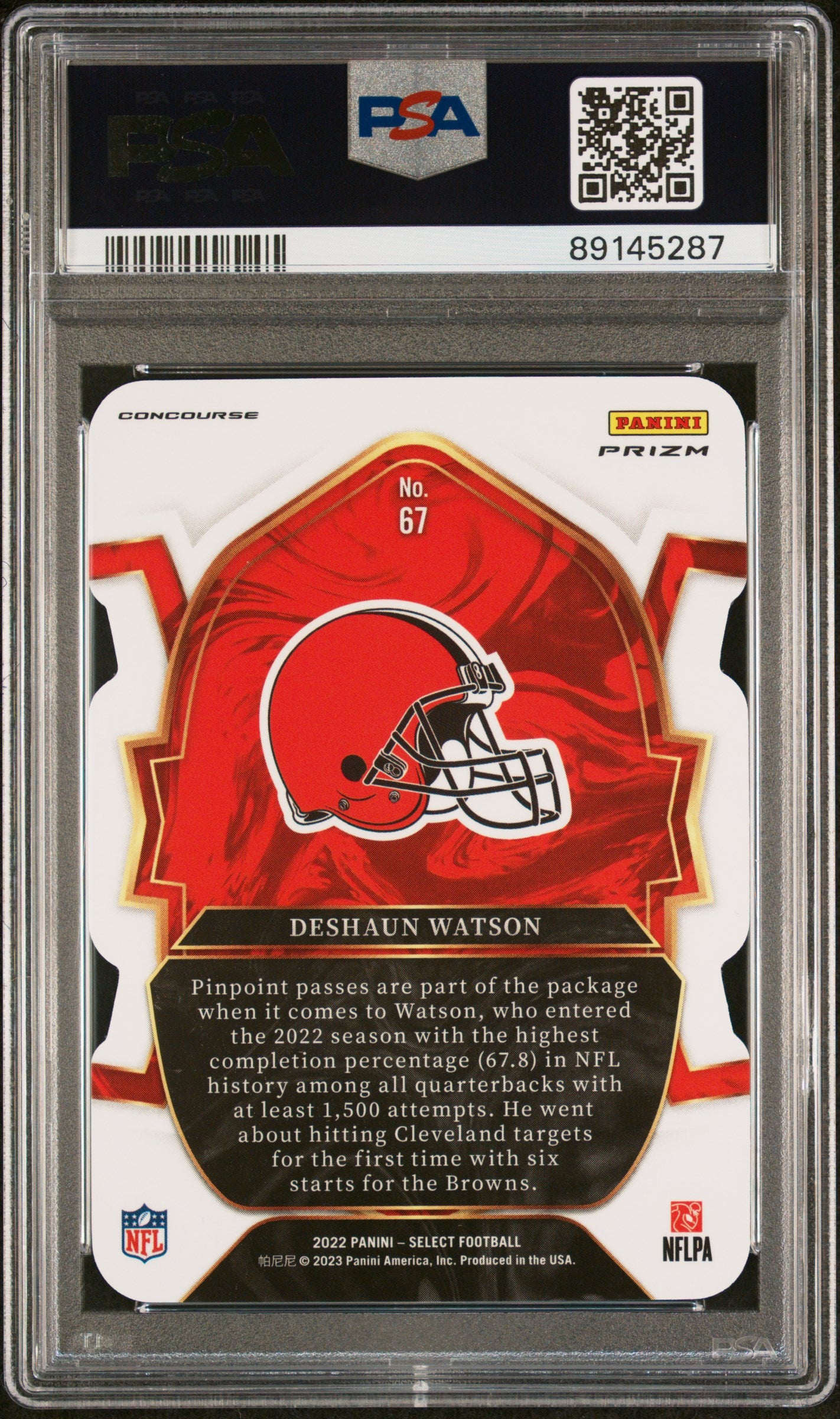 2022 Panini Select Deshaun Watson Die Cut Zebra Prizm #67 PSA 10