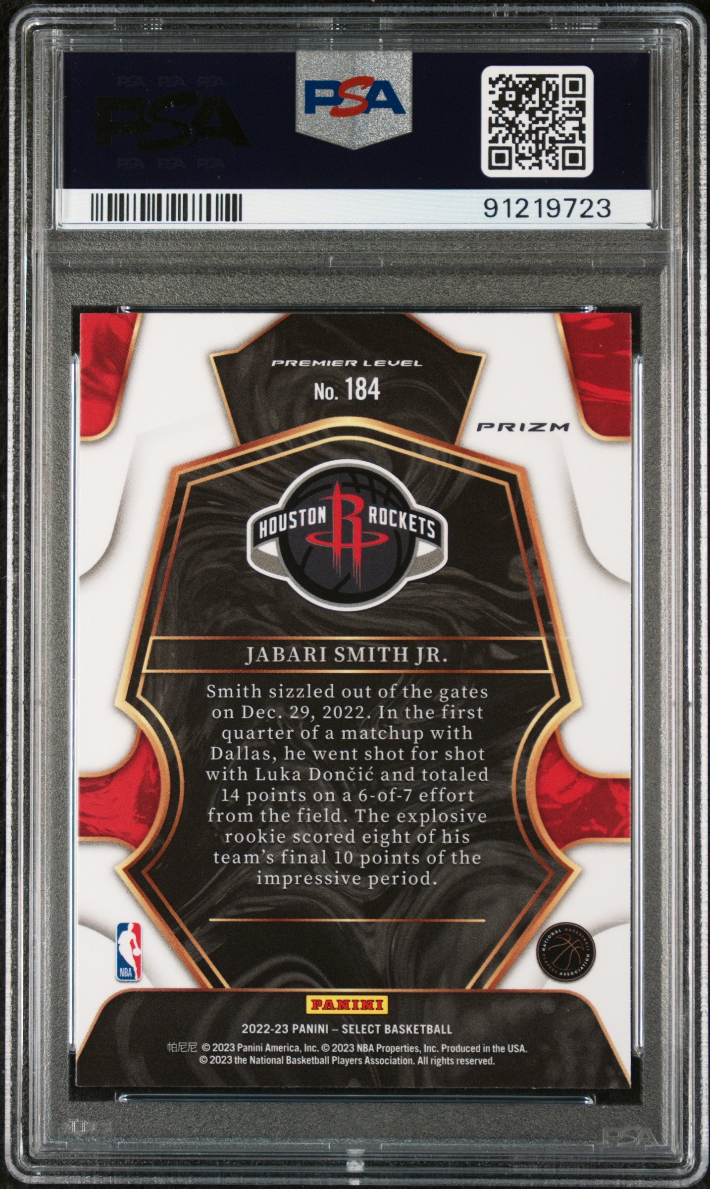 2022 Panini Select Jabari Smith JR. Disco #184 PSA 10