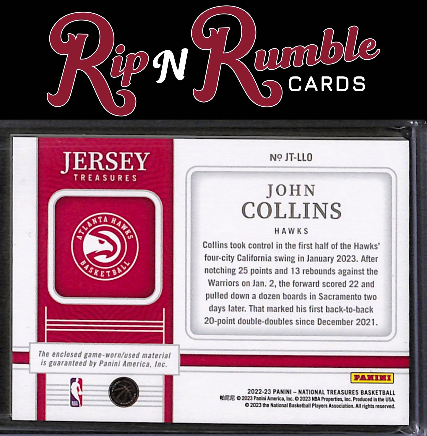 2022-23 Panini National Treasures John Collins Jersey Treasures /99 #JT-LLO