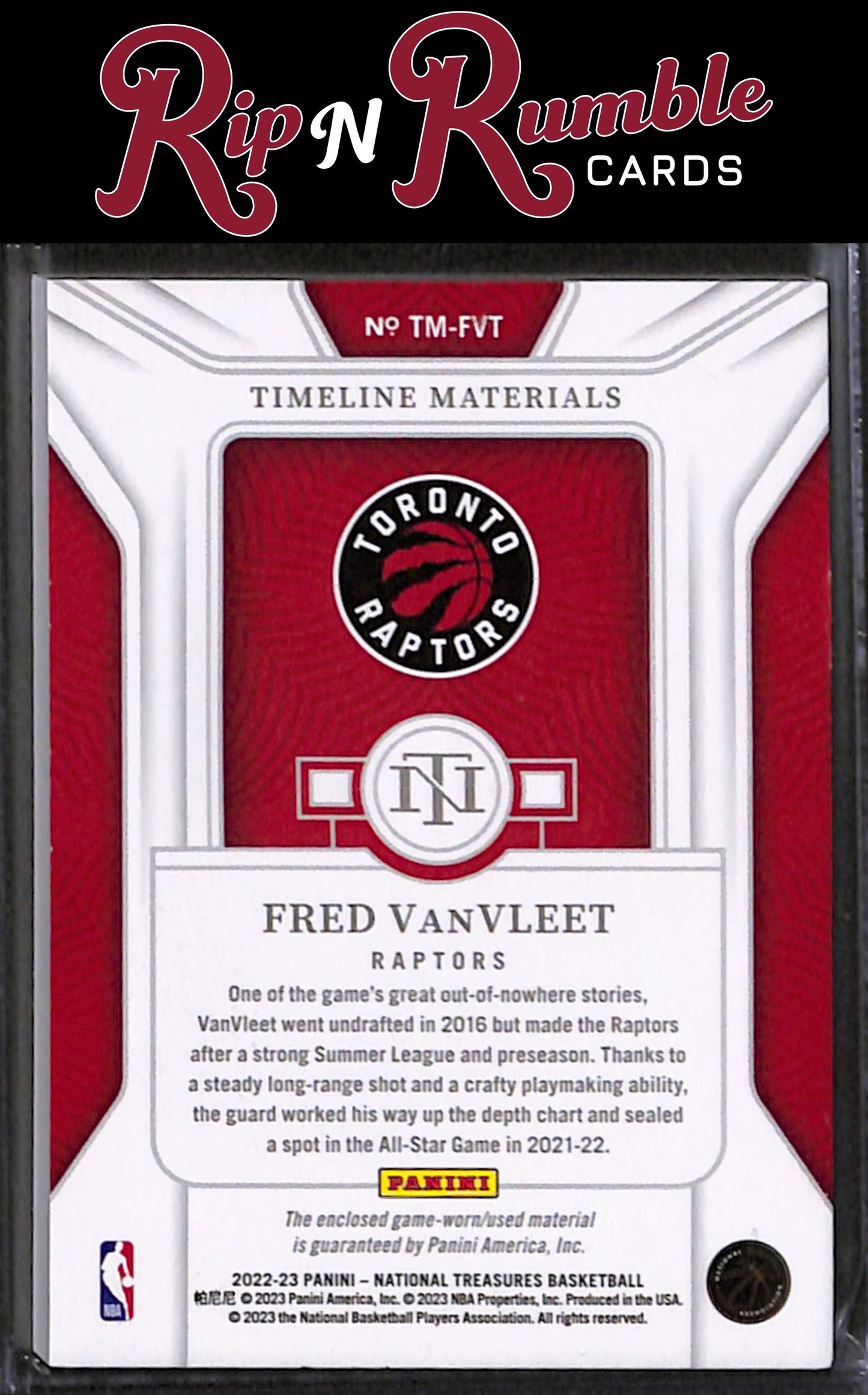 2022-23 National Treasures Fred VanVleet Timeline Materials /99 #TM-FVT