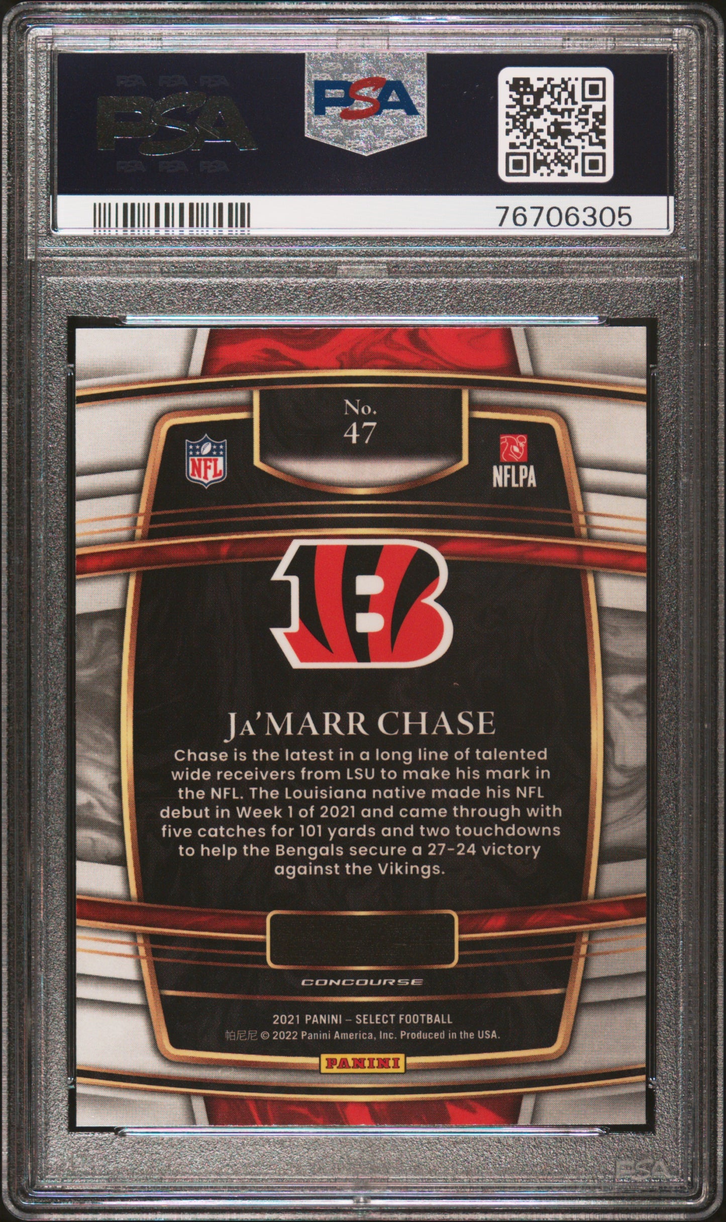 2021 Panini Select Ja'marr Chase RC #47 PSA 10