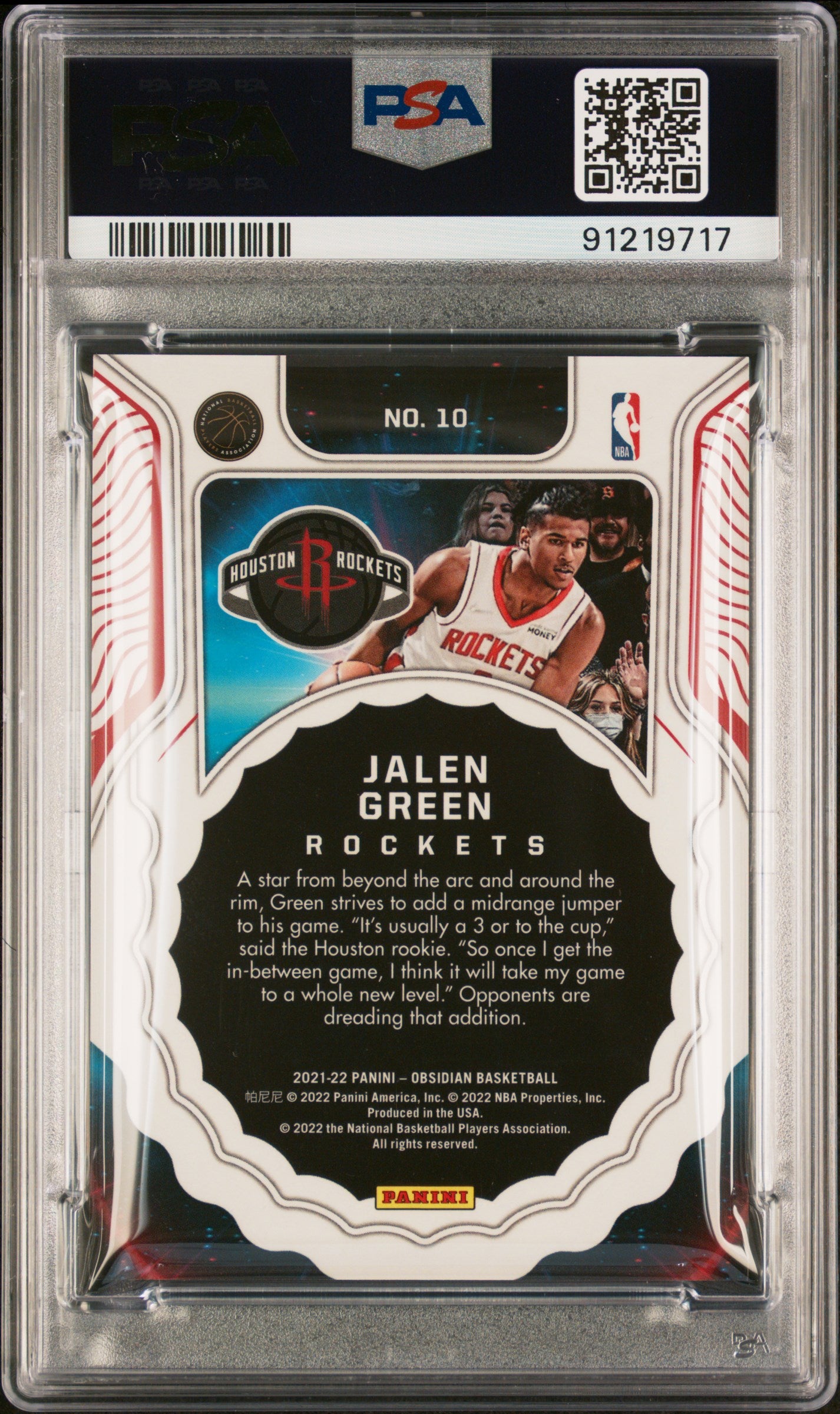 2021 Panini Obsidian Jalen Green Supernova Green Flood #10 RC PSA 10