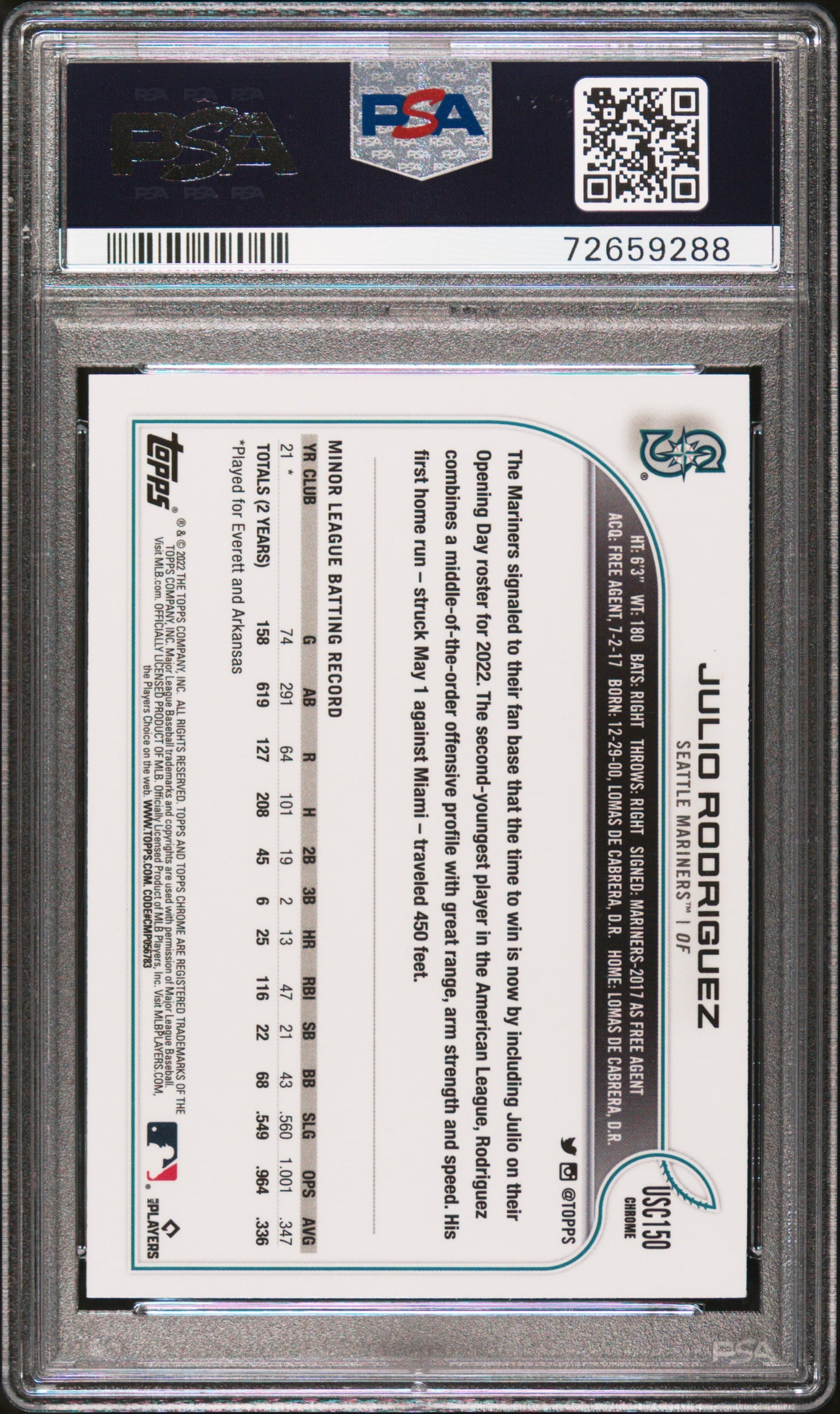 2022 Topps Chrome Update Julio Rodriguez #USC150 PSA 9