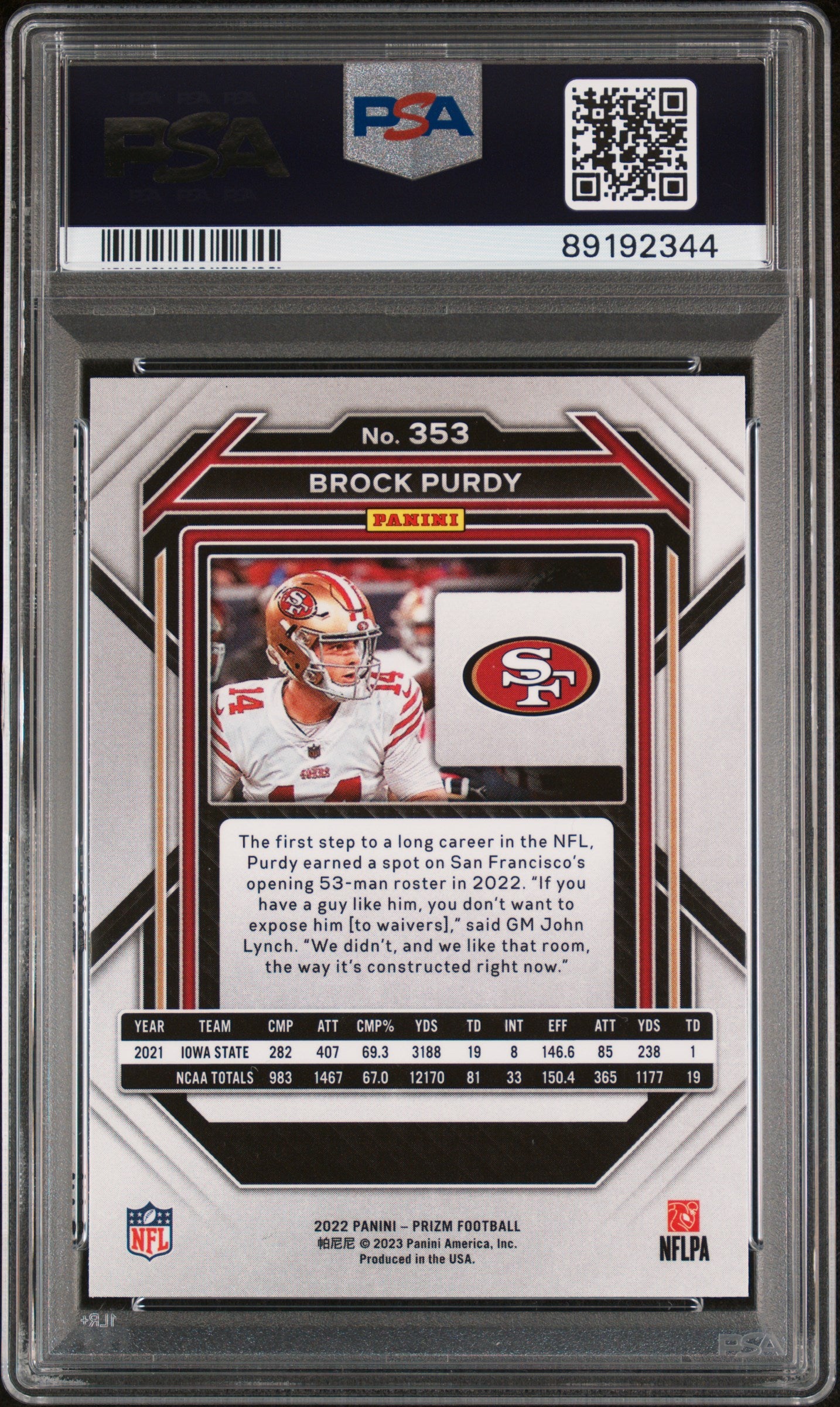 2022 Panini Prizm Brock Purdy #353 PSA 10