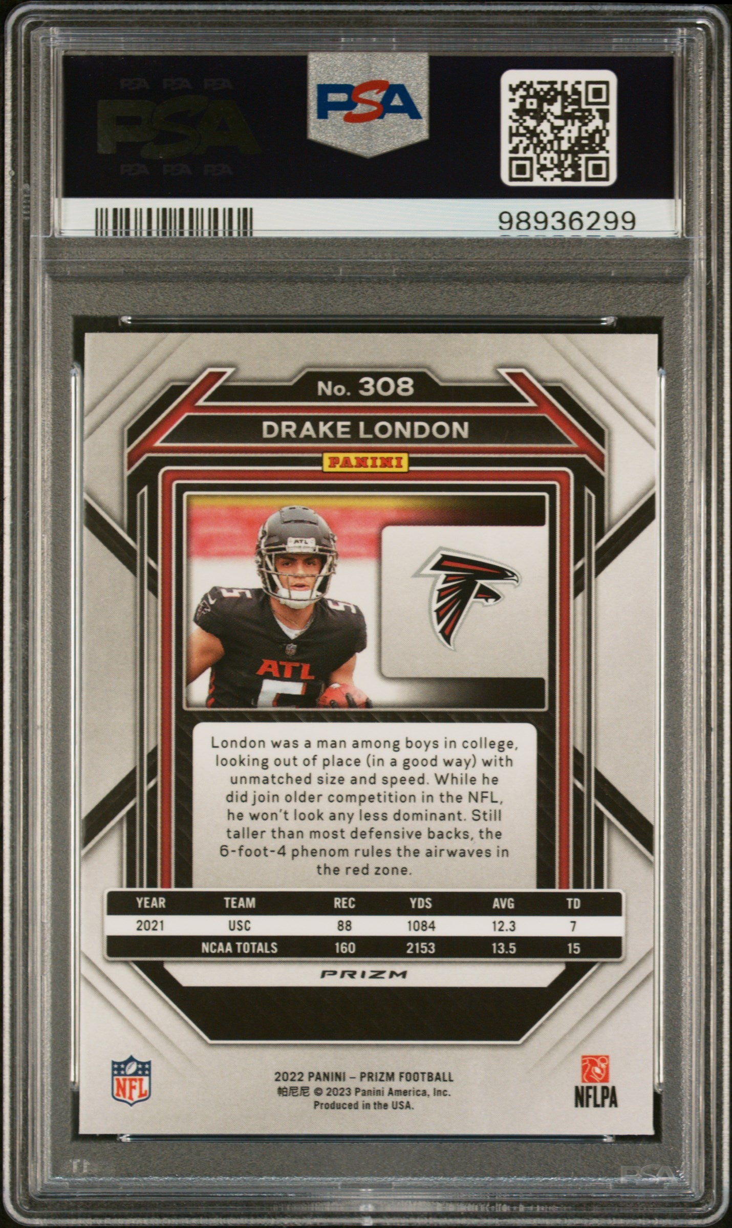 2022 Panini Prizm Drake London Orange Ice #308 RC PSA 9