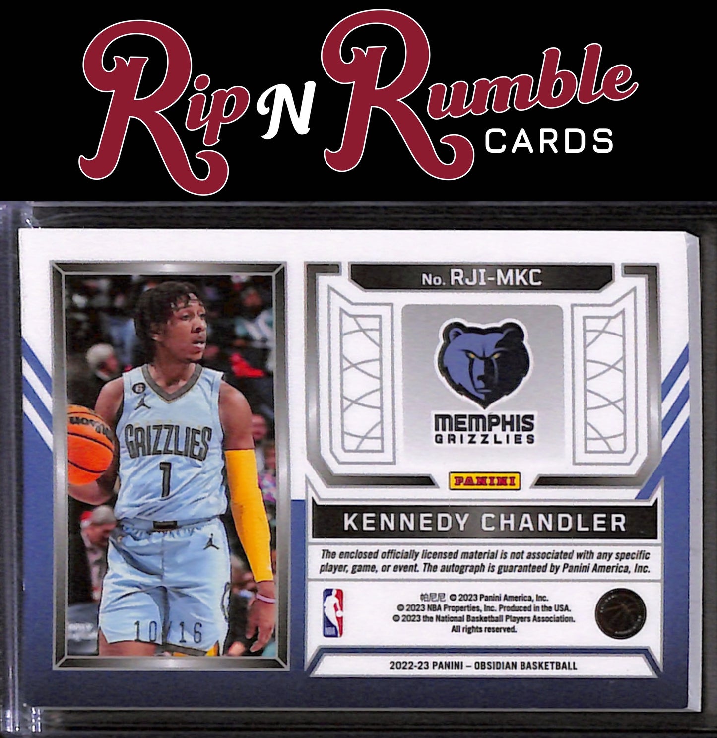 2022-23 Obsidian Kennedy Chandler Rookie Jersey Ink Electric Etch Blue FOTL /16