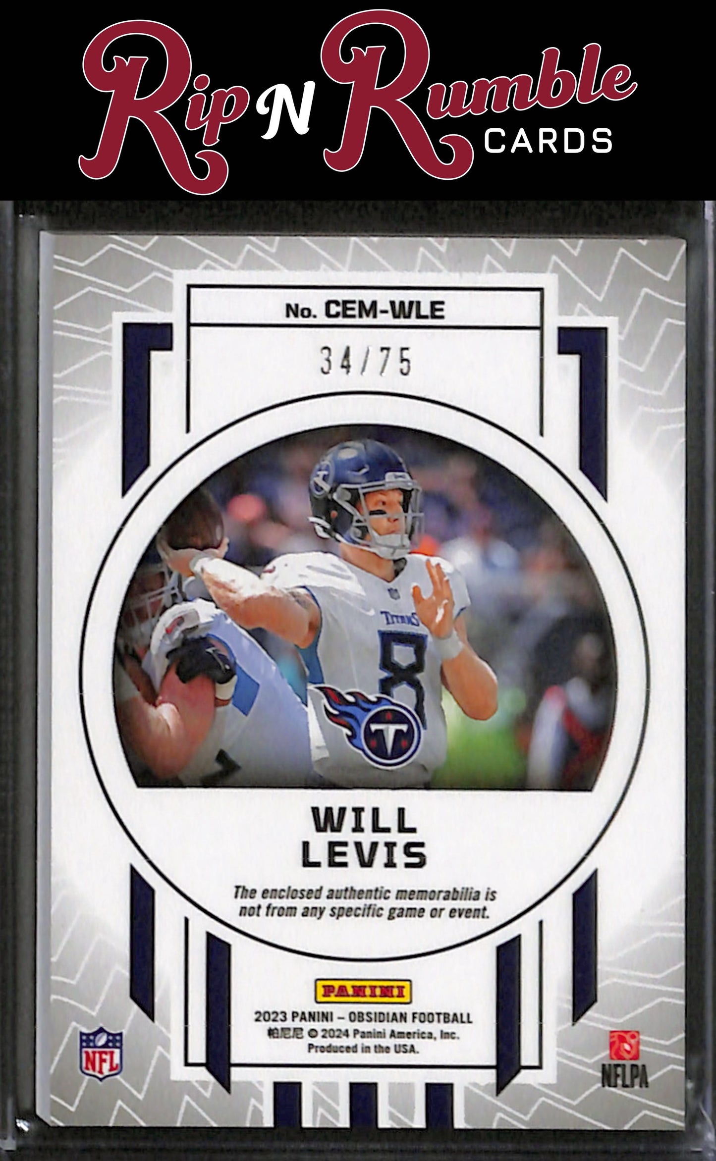 2023 Panini Obsidian Will Levis Cutting Edge Memorabilia Purple /75 #CEM-WLE