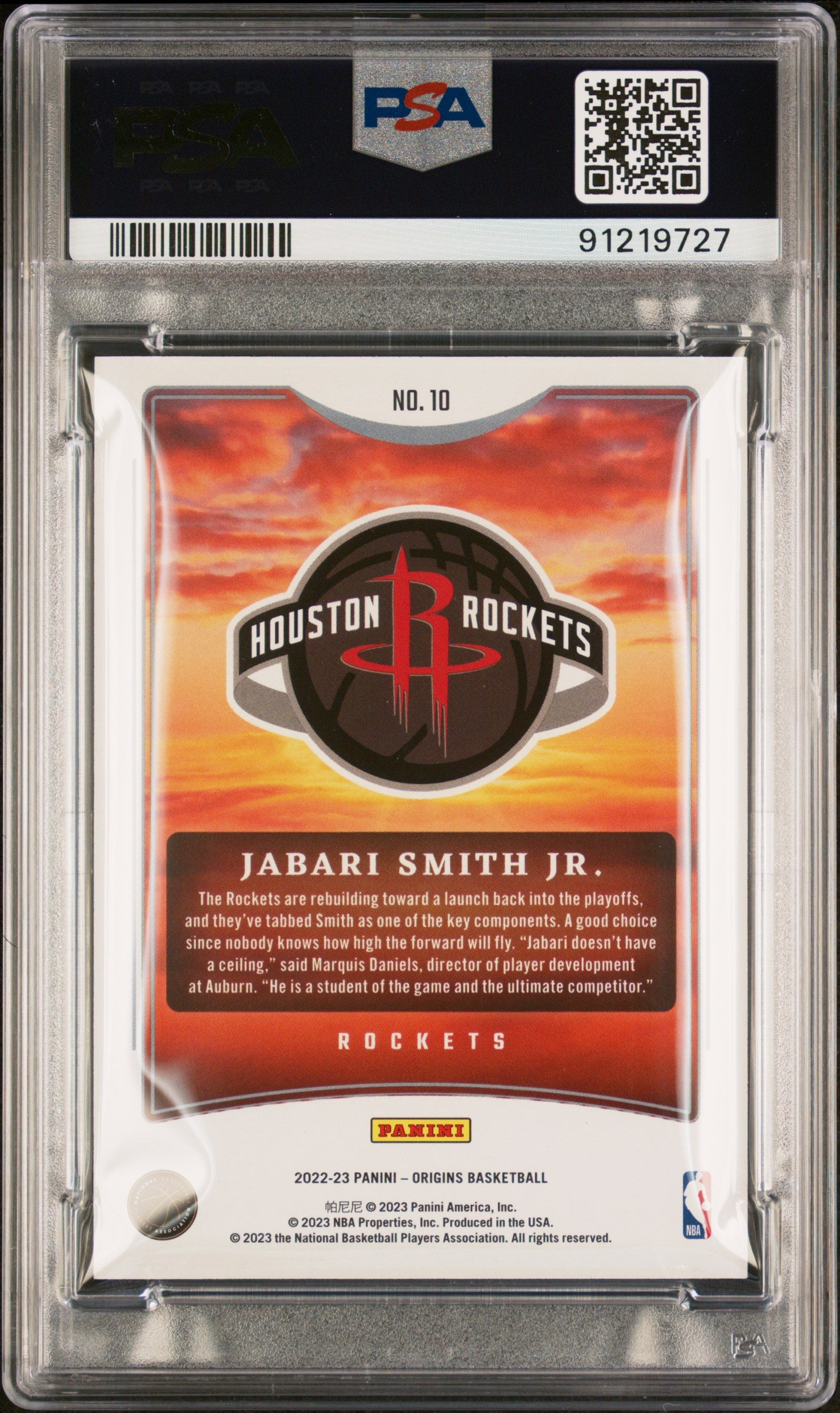 Jabari Smith JR. 2022 Panini Origins Dawn Red /75 #10 PSA 8 RC