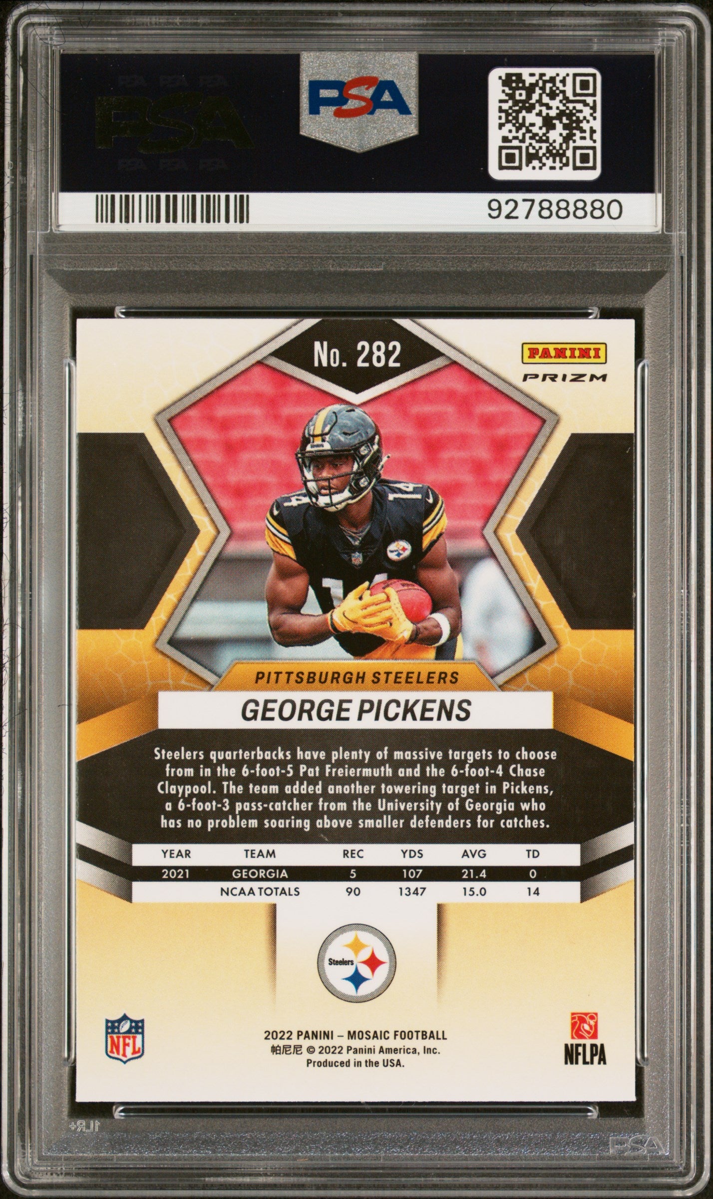 2022 Panini Mosaic George Pickens Reactive Orange #282 PSA 9