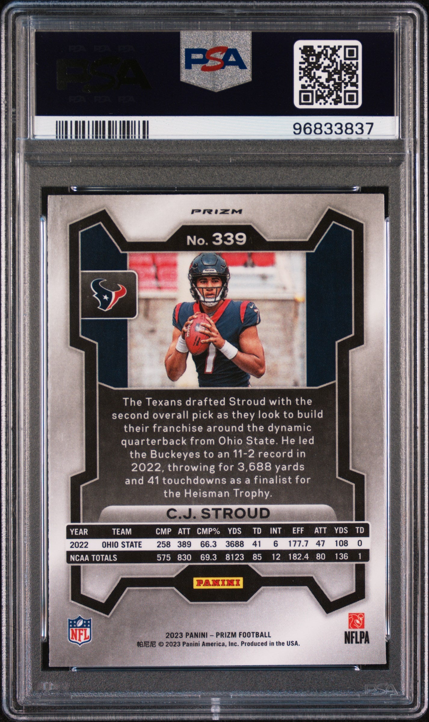 2023 Panini Prizm CJ Stroud Green Wave #339 PSA 8
