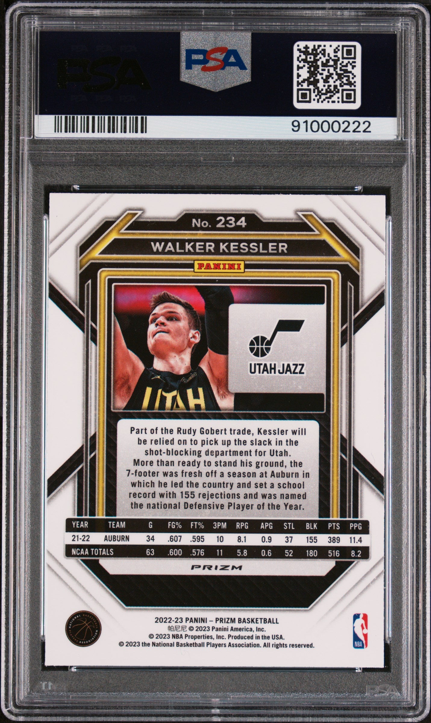 2022 Panini Prizm Walker Kessler Fast Break #234 PSA 10