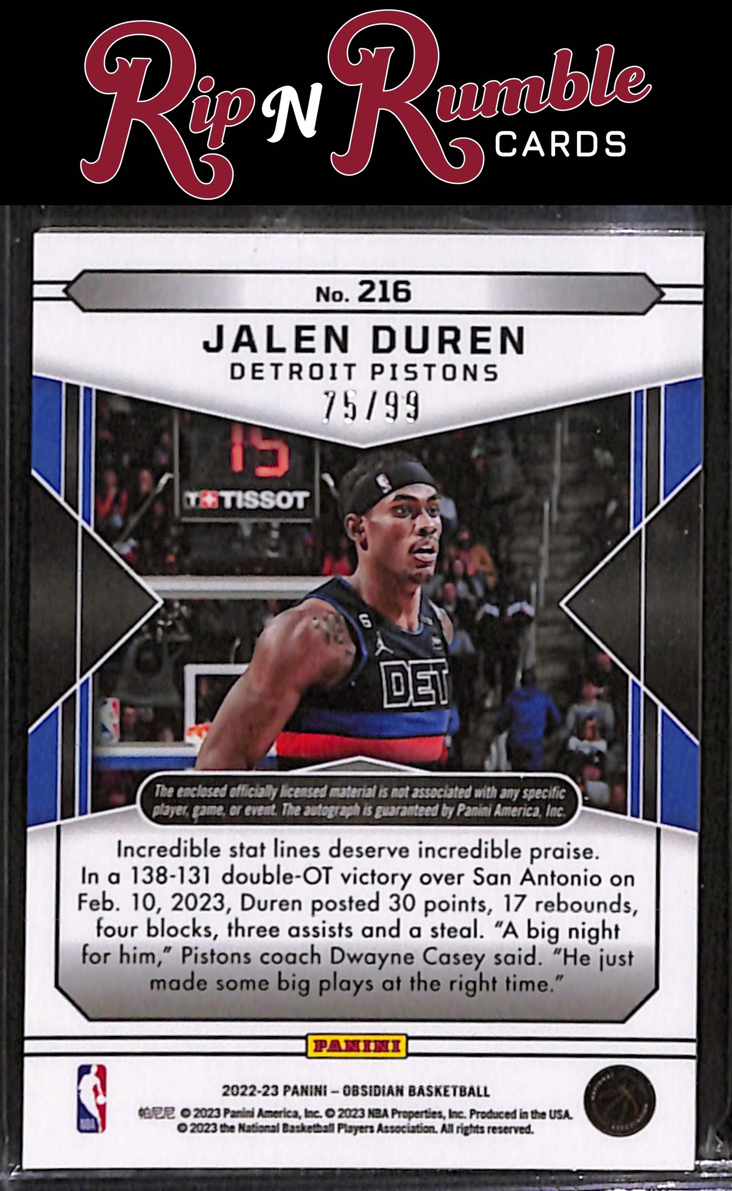 2022-23 Obsidian Jalen Duren #216