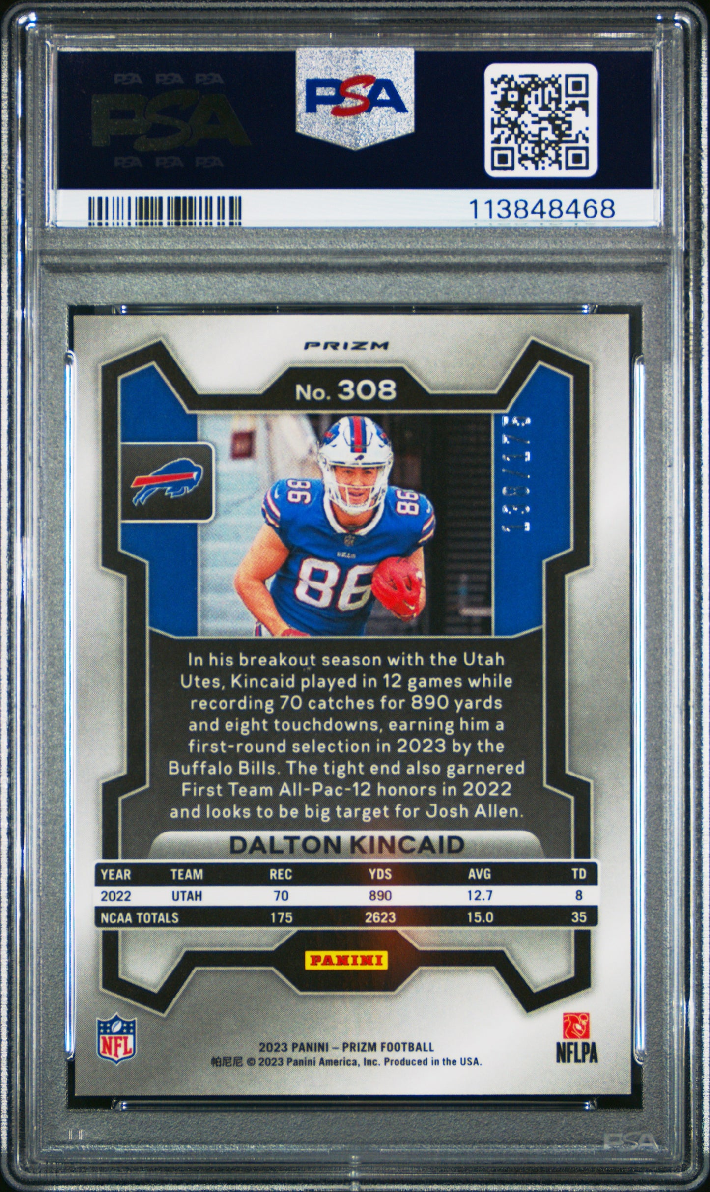 2023 Panini Prizm Dalton Kincaid Hyper 138/175 RC #308 PSA 10