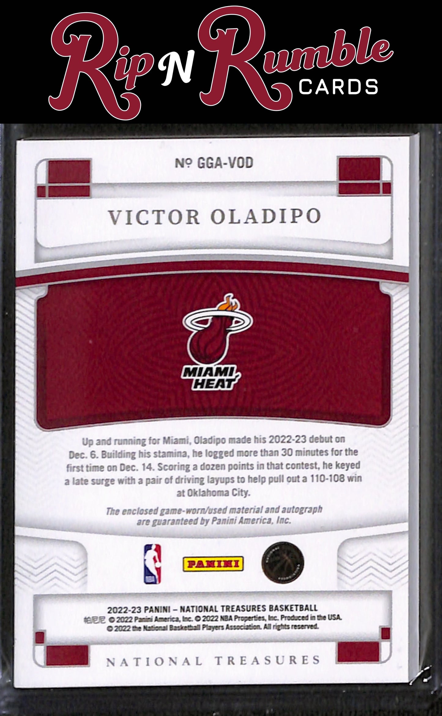 2022-23 Panini National Treasures Victor Oladipo Game Gear Autographs /99