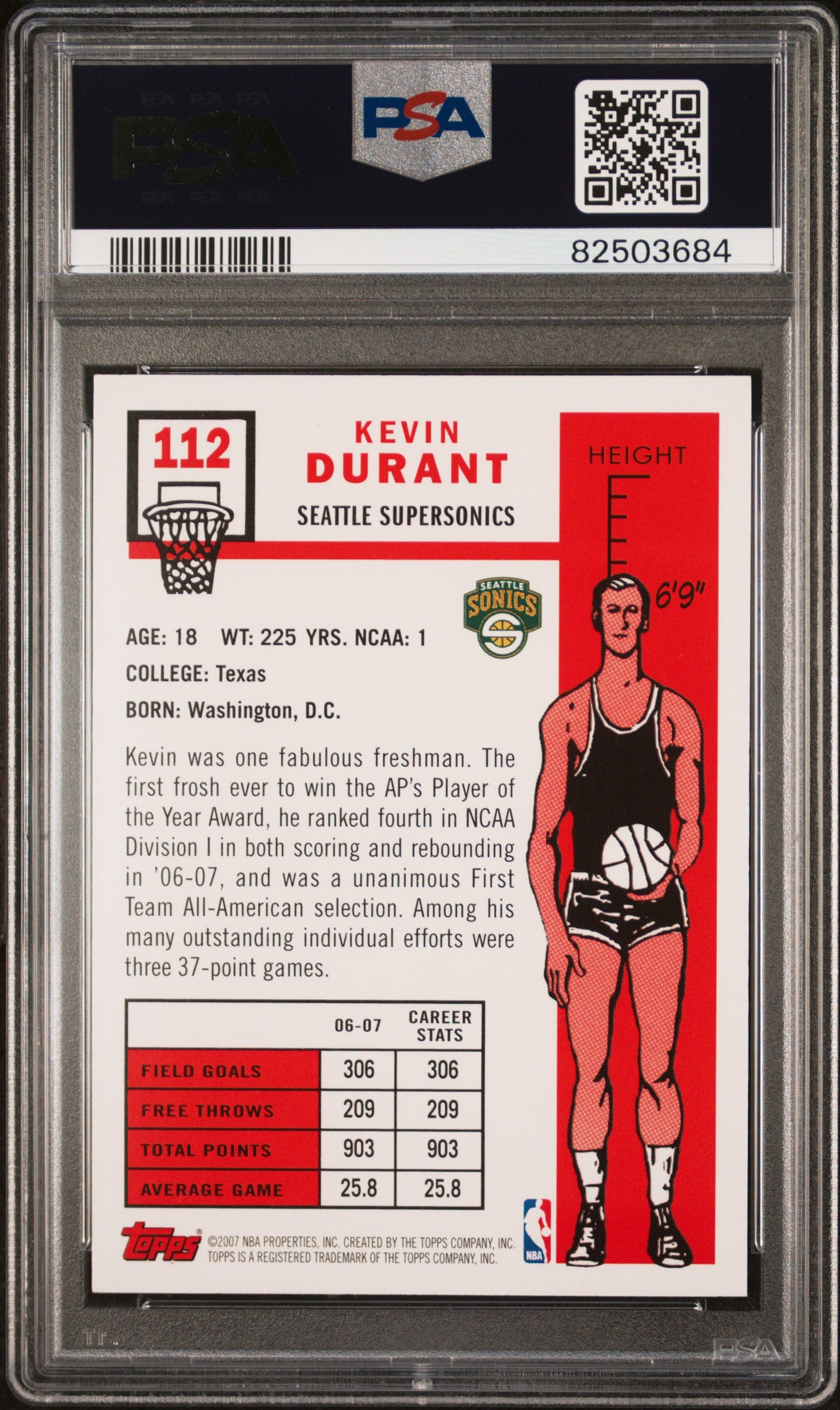 2007-08 Topps Kevin Durant 1957-58 Variation #112 PSA 9