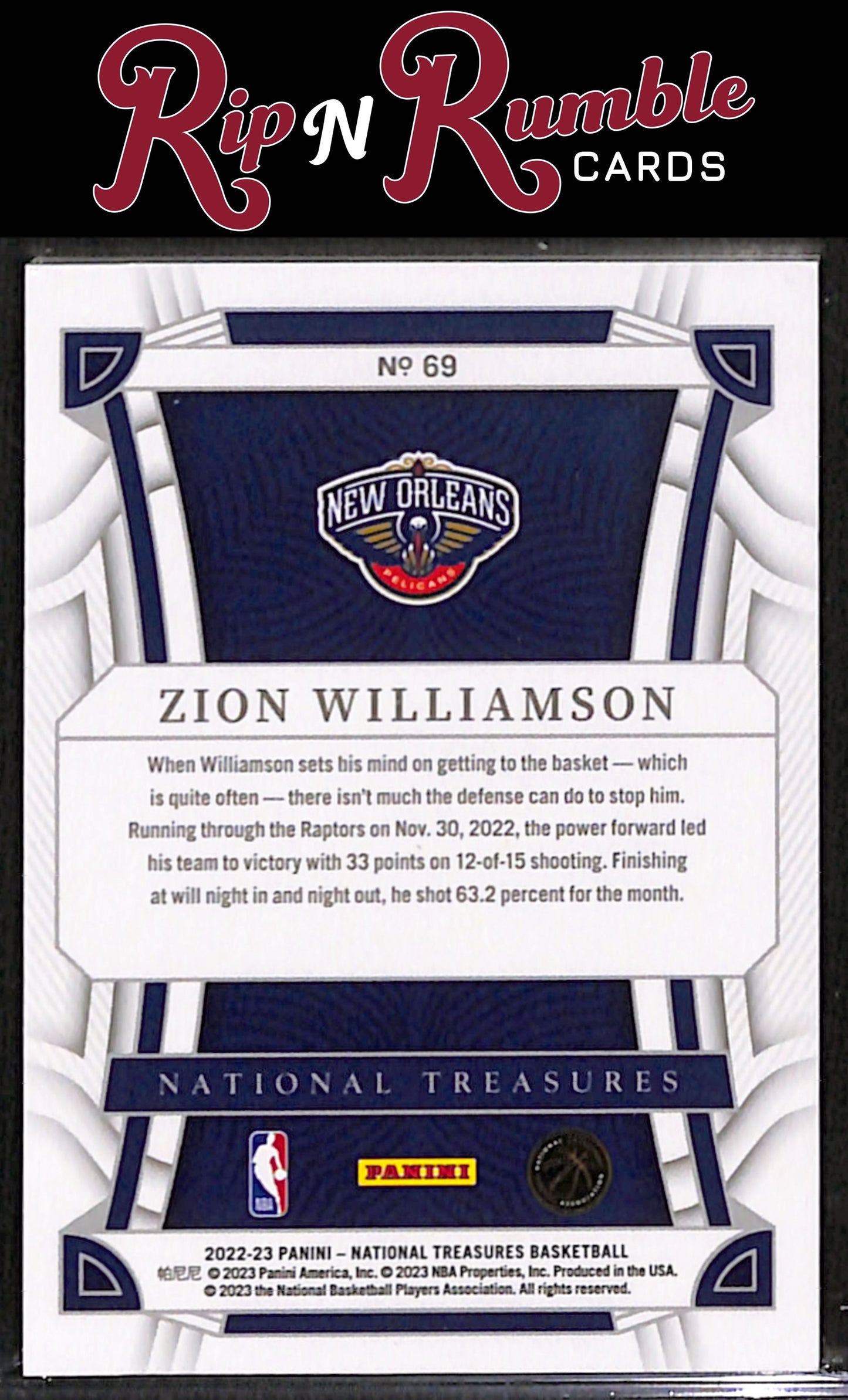 2022-23 National Treasures Zion Williamson Red /75 #69