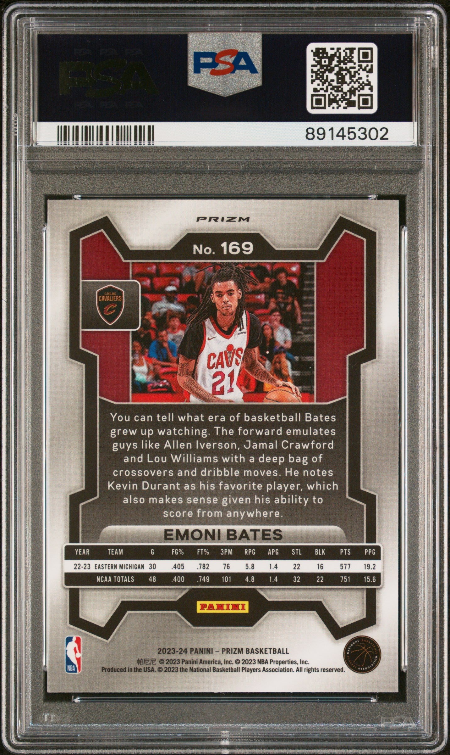 2023 Panini Prizm Emoni Bates Silver Prizm #169 RC PSA 10