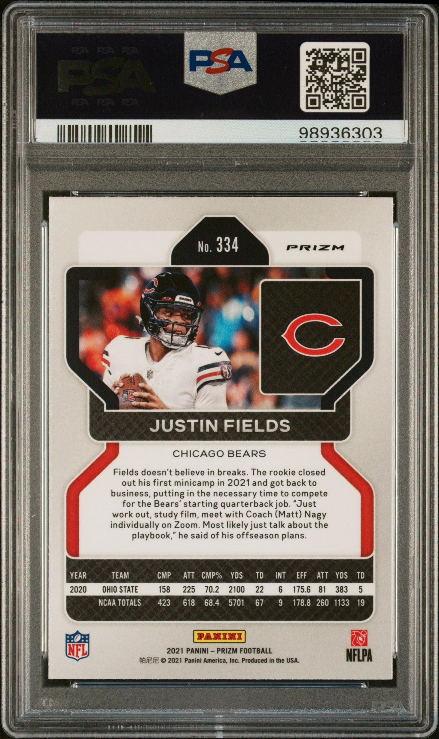 2021 Panini Prizm Justin Fields Red White Blue Prizm #334 RC PSA 9