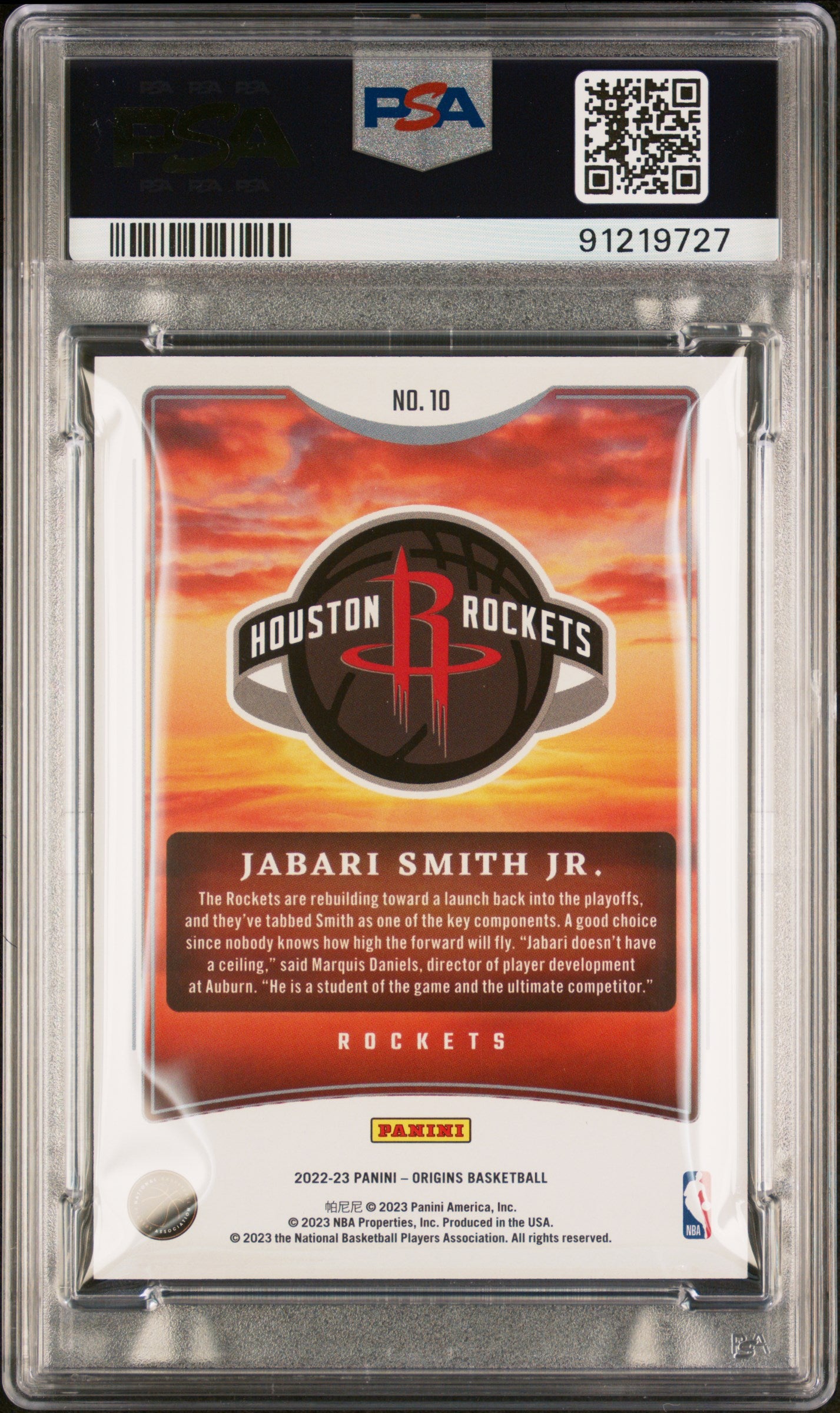 2022 Panini Origins Jabari Smith JR. Dawn Red /75 #10 PSA 8