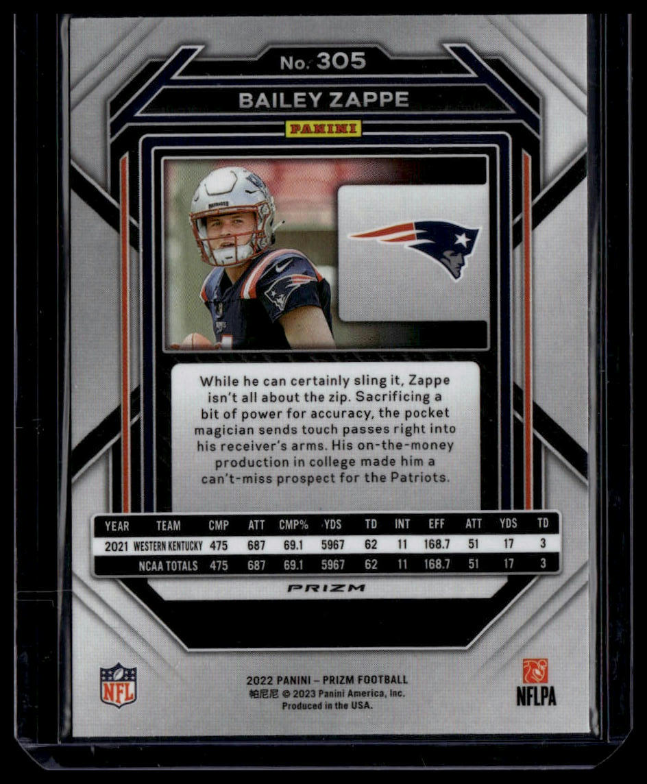 Bailey Zappe 2022 Panini Prizm Orange Ice #305