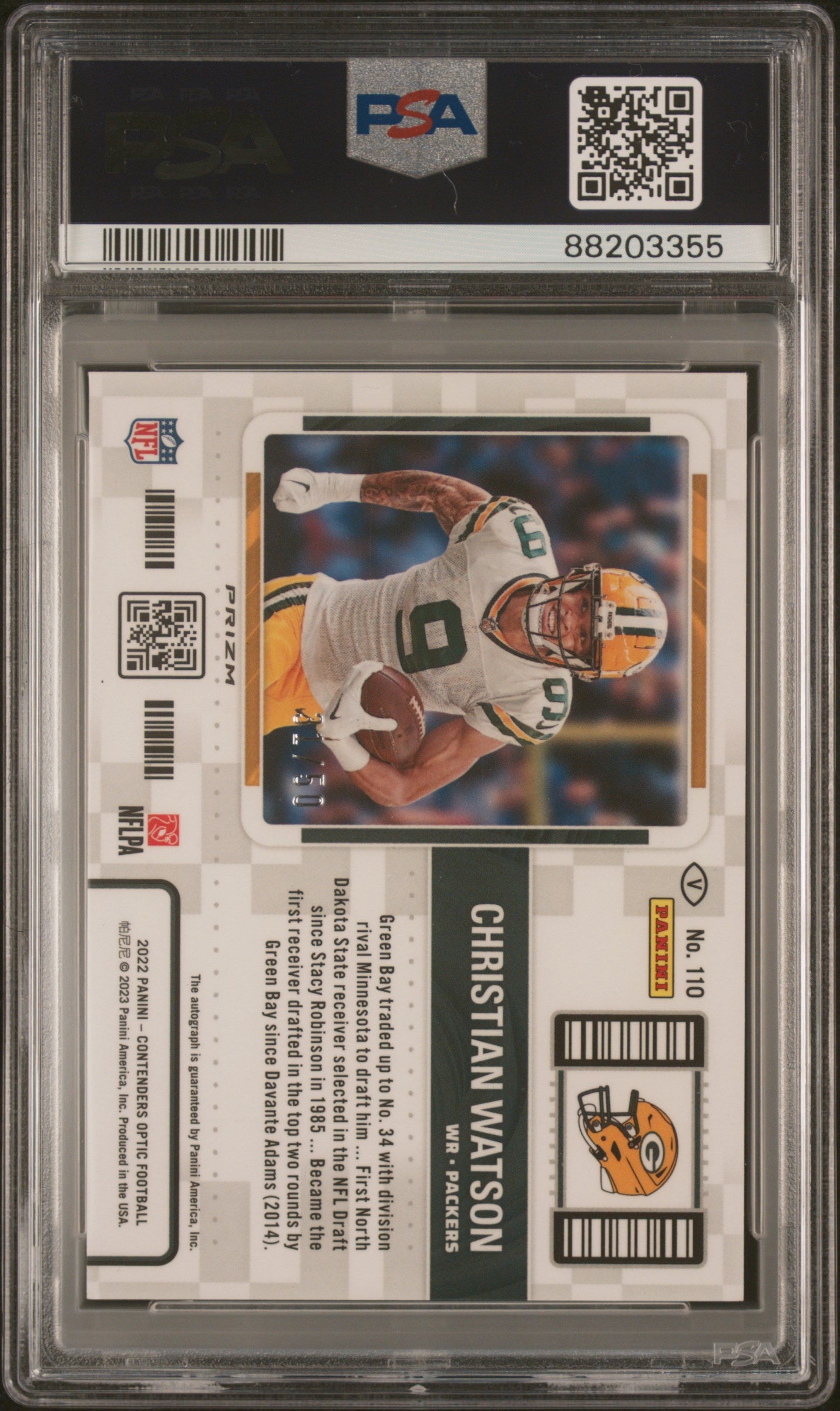 2022 Panini Contenders Optic Christian Watson Variation Auto Red /50 #110 PSA 9