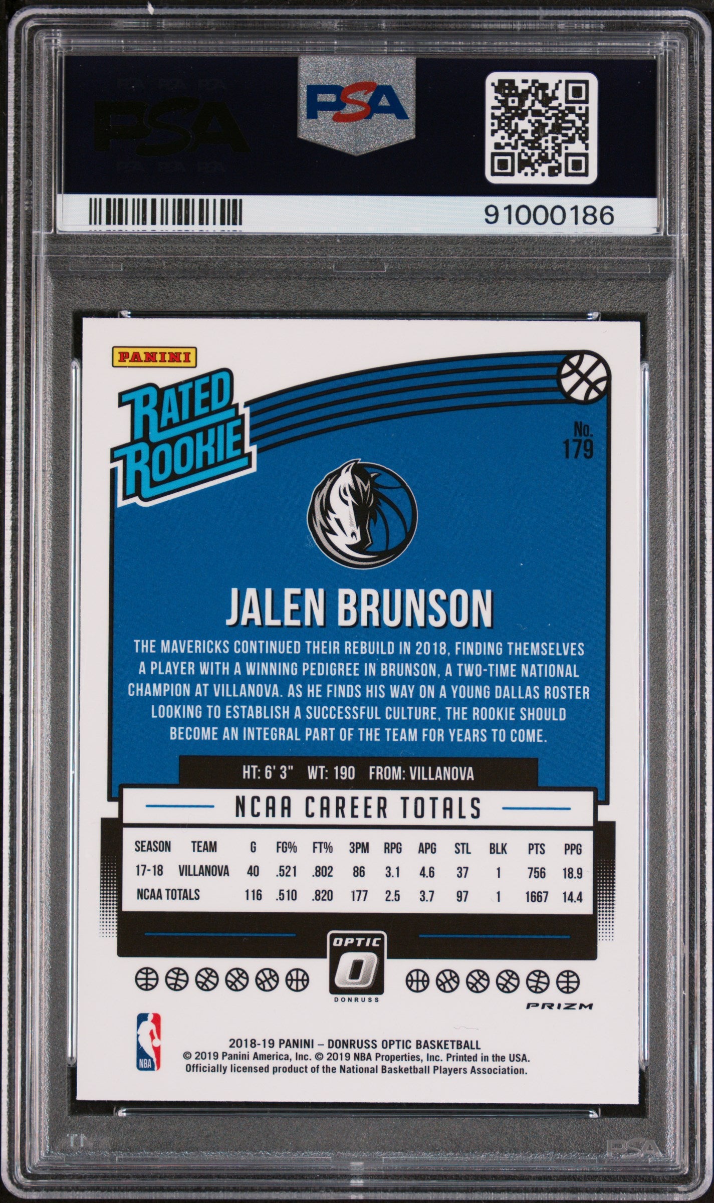 2018 Panini Donruss Optic Jalen Brunson Purple #179 RC PSA 9