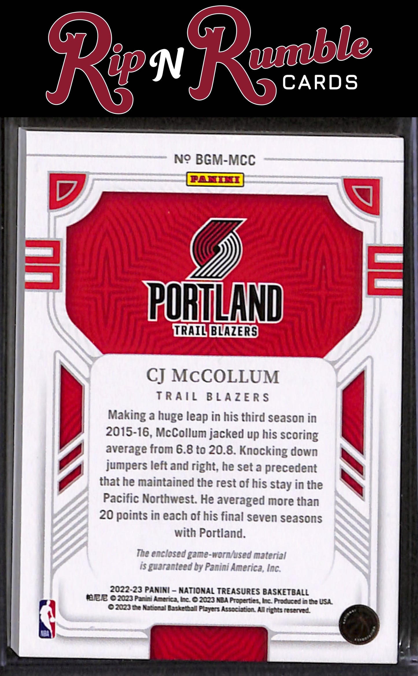 2022-23 National Treasures CJ McCollum Biography Materials /99 #BGM-MCC