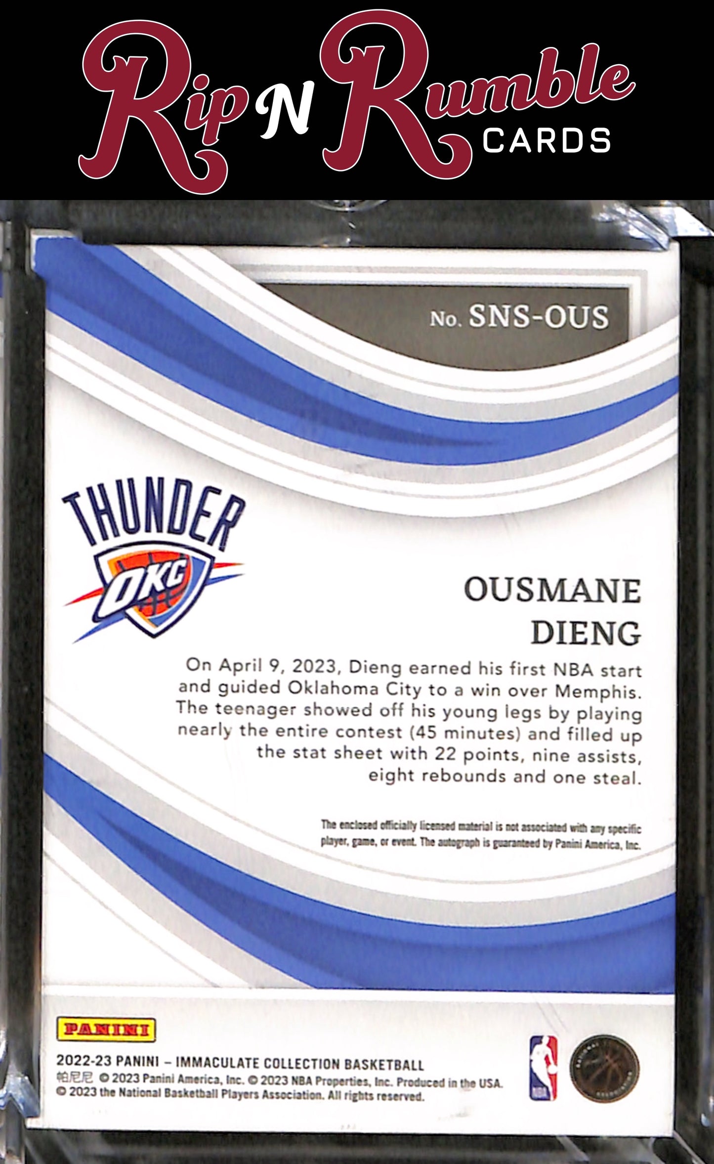 2022-23 Immaculate Ousmane Dieng Sneaker Swatches Signatures /49 #SNS-OUS