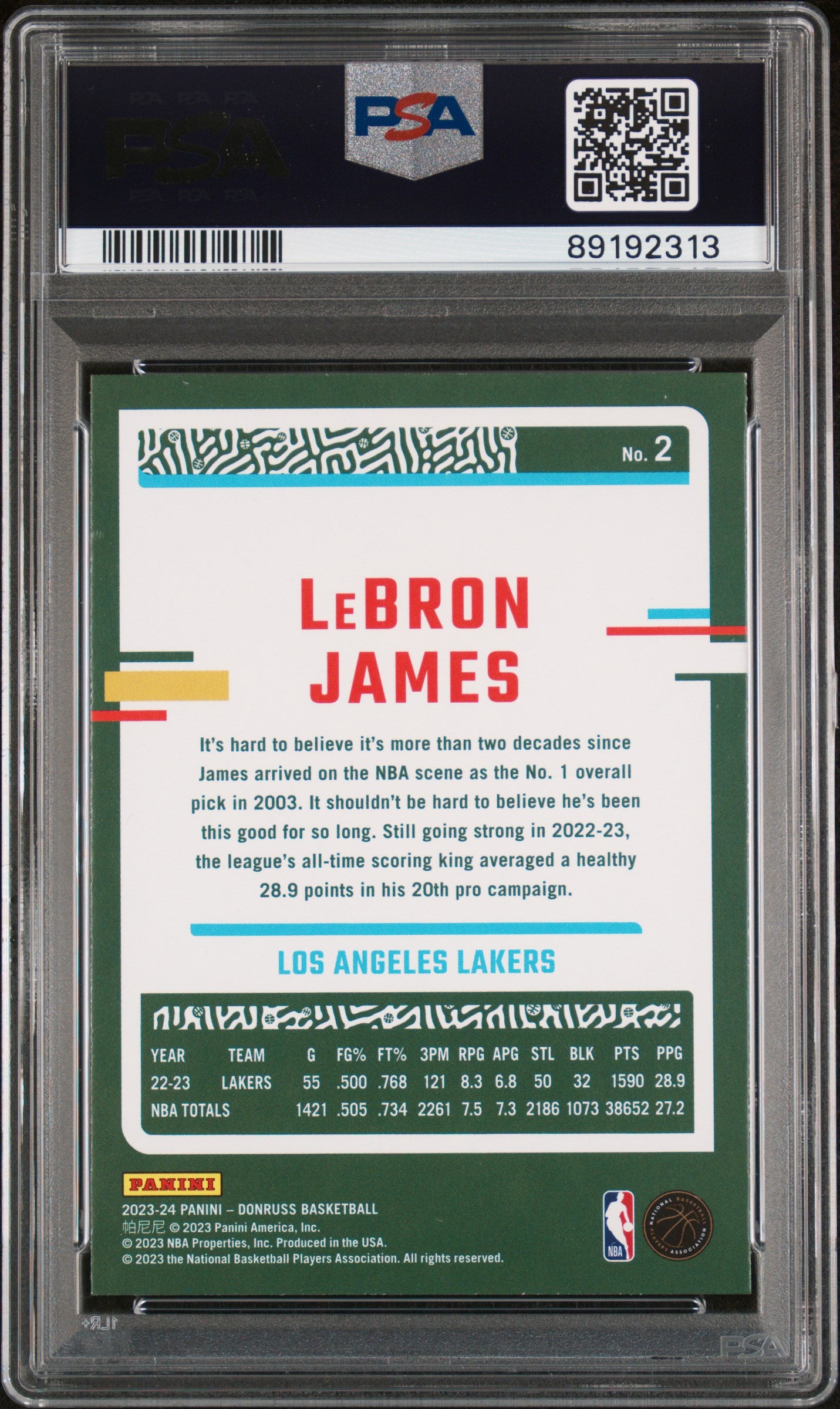 2023 Panini Donruss LeBron James Holo Green Laser #2 PSA 9