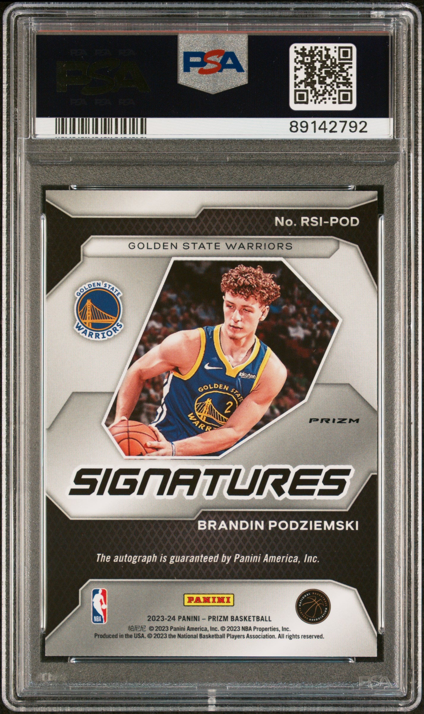 Brandin Podziemski 2023 Panini Prizm Rookie Signature Silver #RSIPOD PSA 9 RC