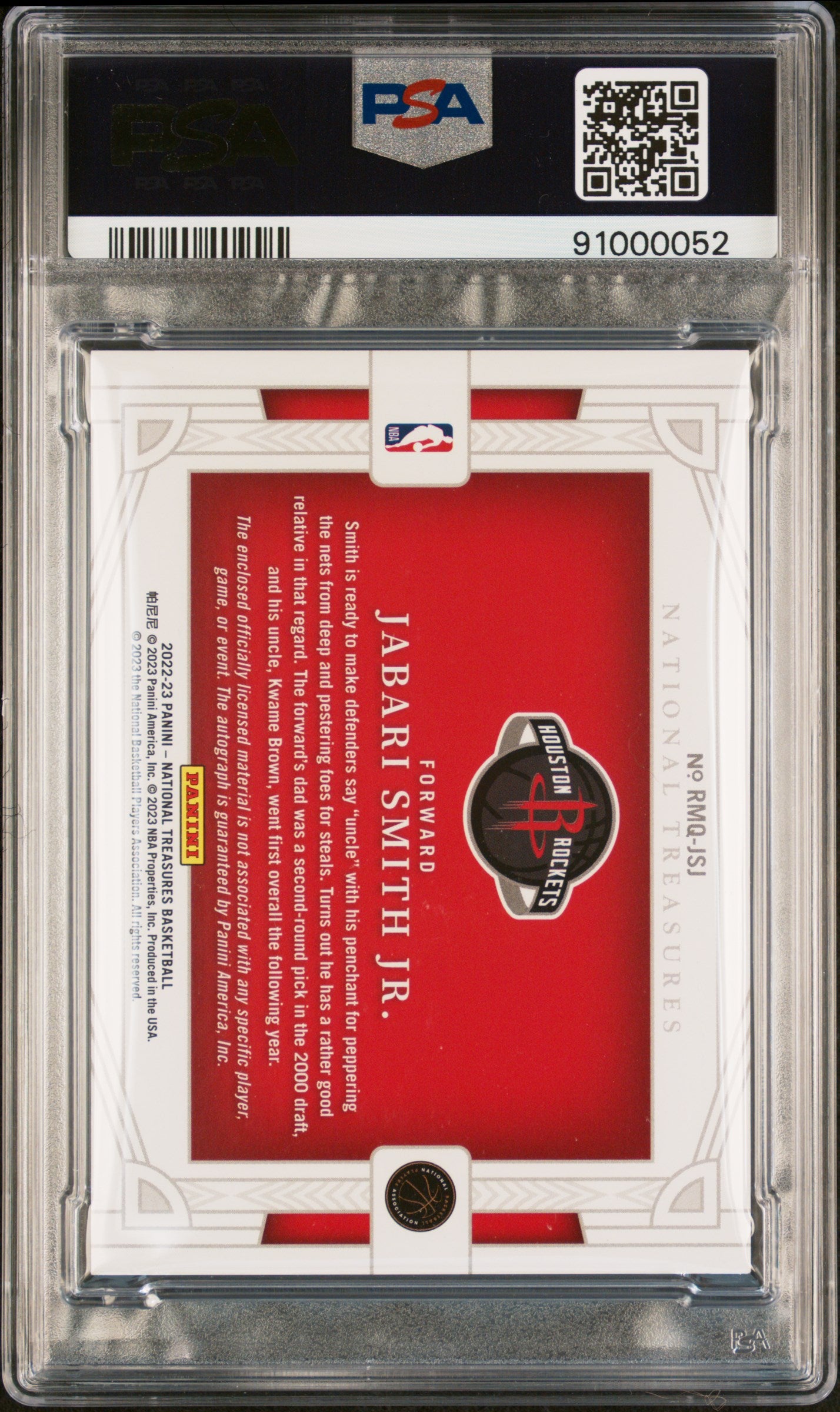 2022 Panini National Treasures Jabari Smith Jr. RPA Quad /99 RC PSA 9 #RMGJSJ