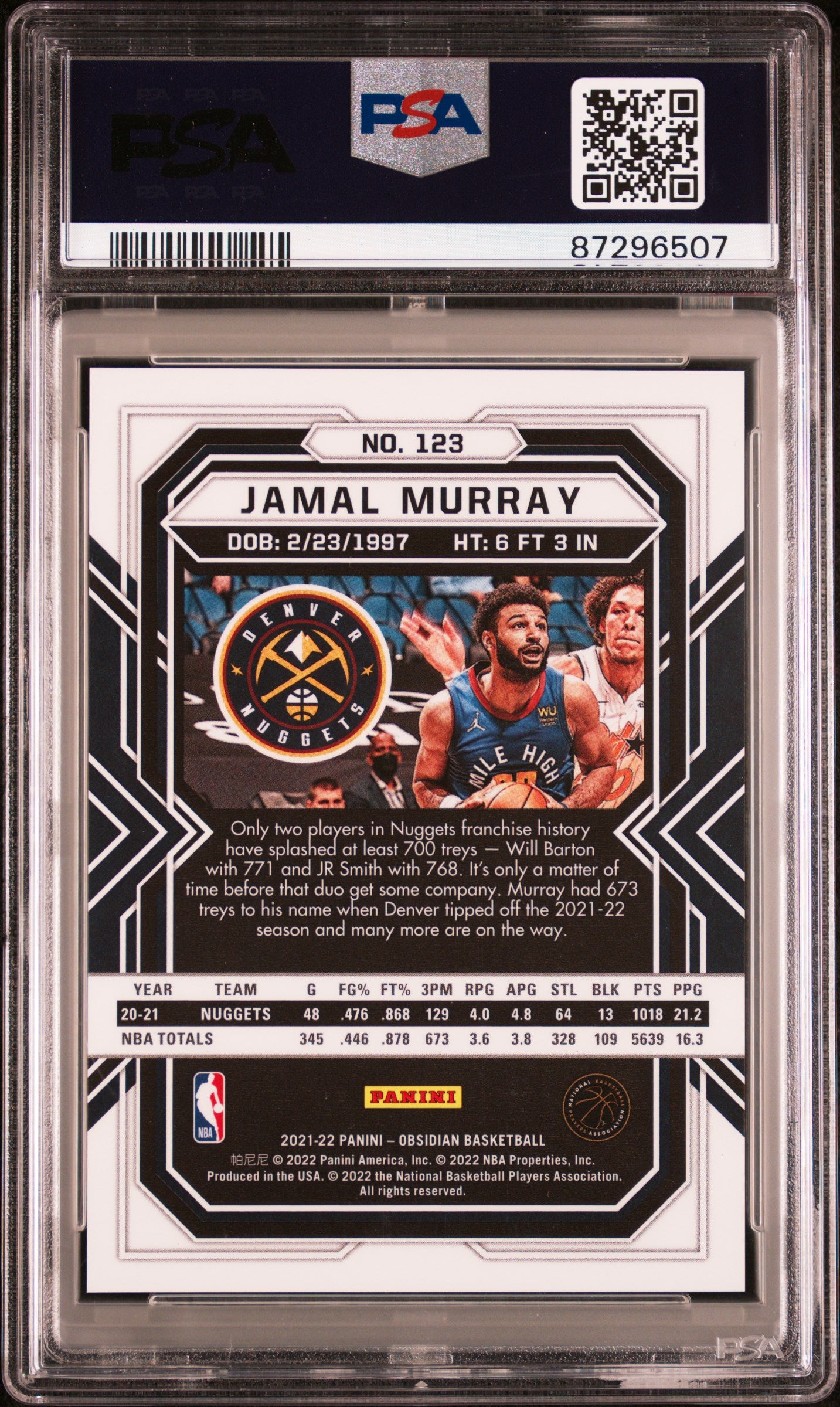 Jamal Murray 2021 Panini Obsidian Electric Etch Red Flood #123 PSA 10