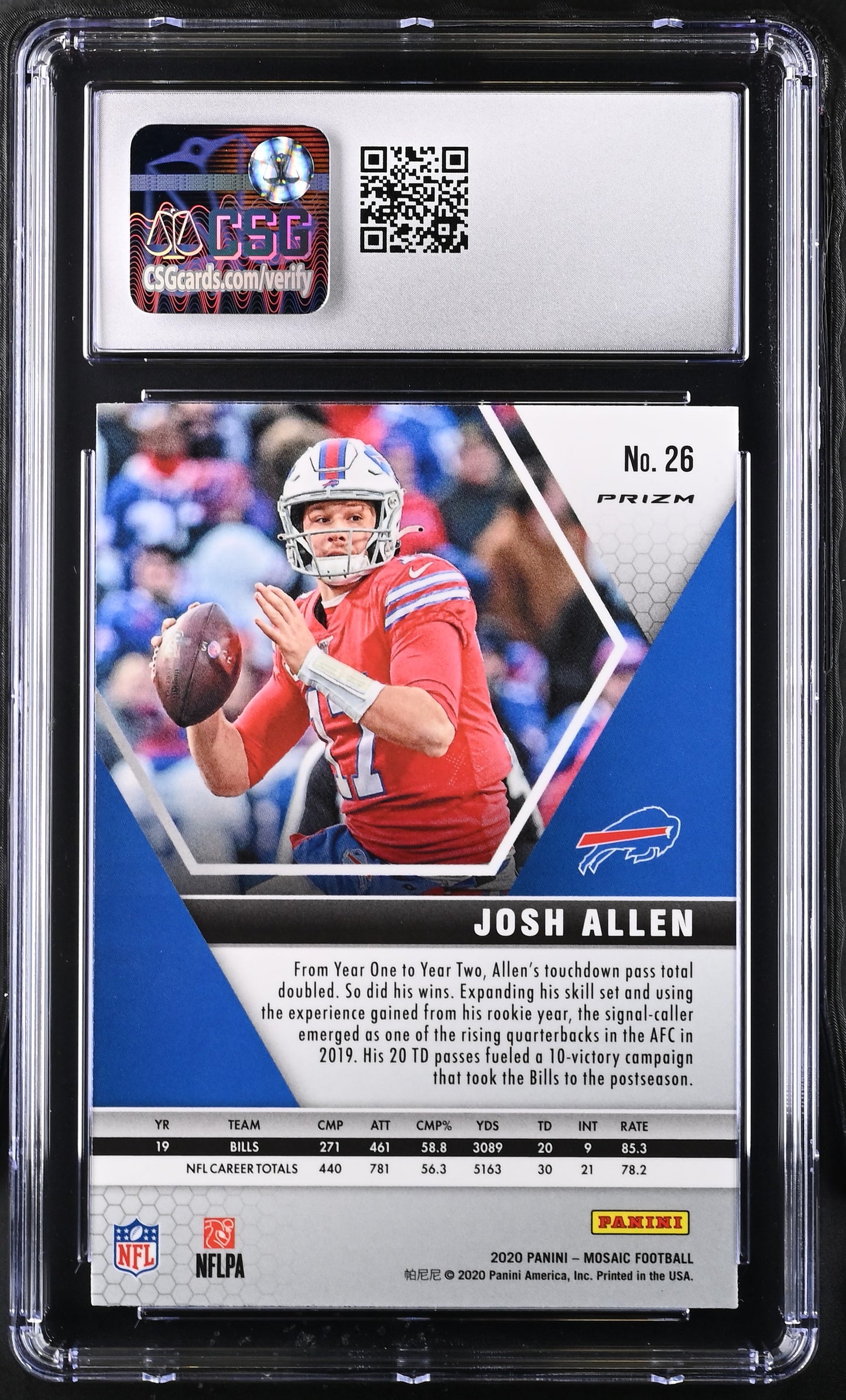 2020 Panini Mosaic Josh Allen Reactive Orange #26 CGC 9