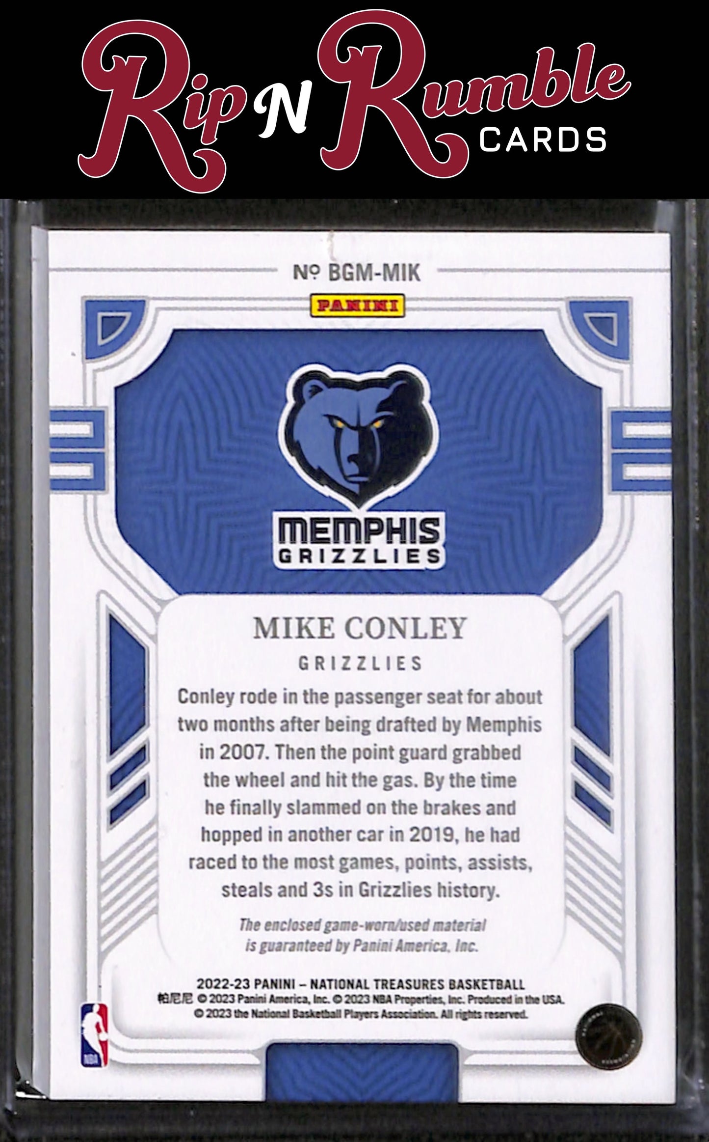 2022-23 Panini National Treasures Mike Conley Biography Materials /99 #BGM-MIK