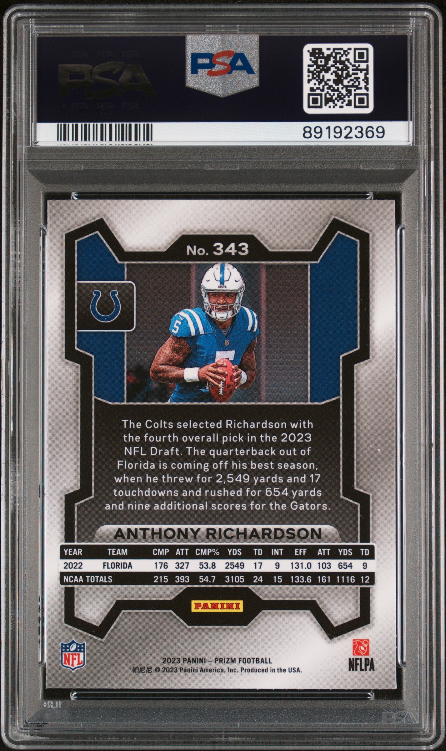 2023 Panini Prizm Anthony Richardson #343 PSA 10