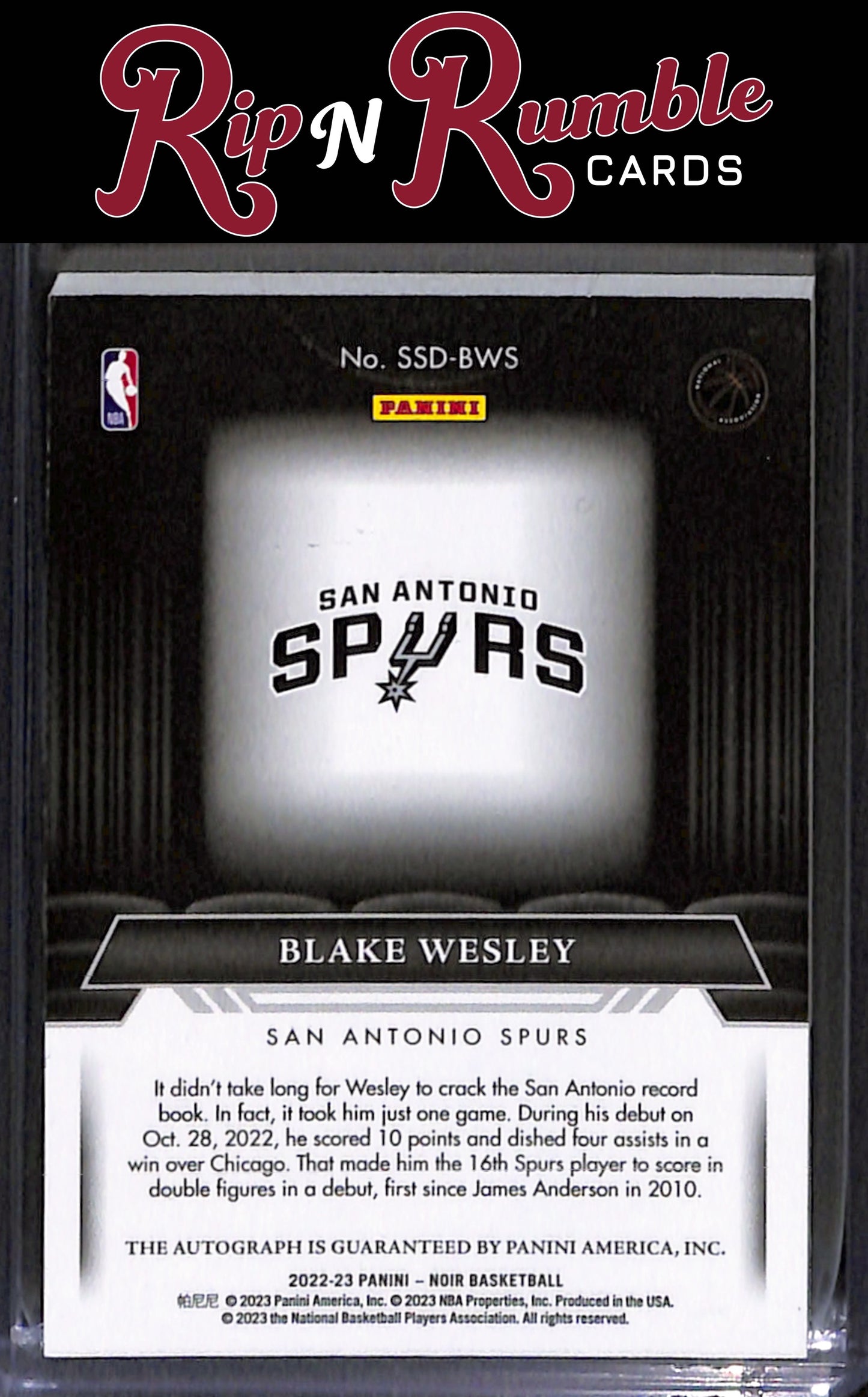 2022-23 Panini Noir Blake Wesley Silver Screen Debut Autographs /99 #SSN-BWS