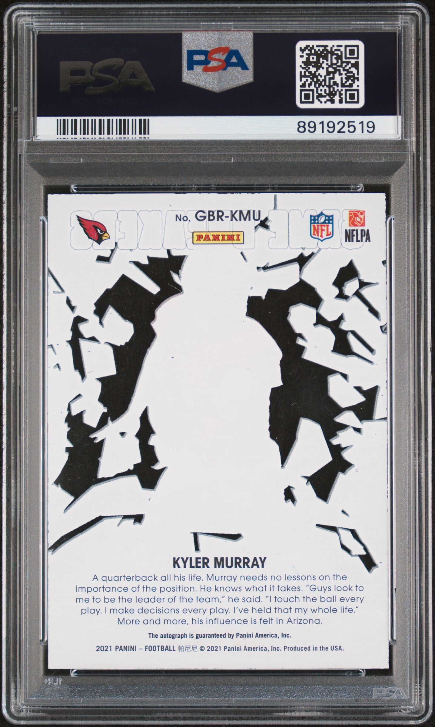 2022 Panini Certified Kyler Murray Game Breakers Auto /50 #GBRKMU PSA 10